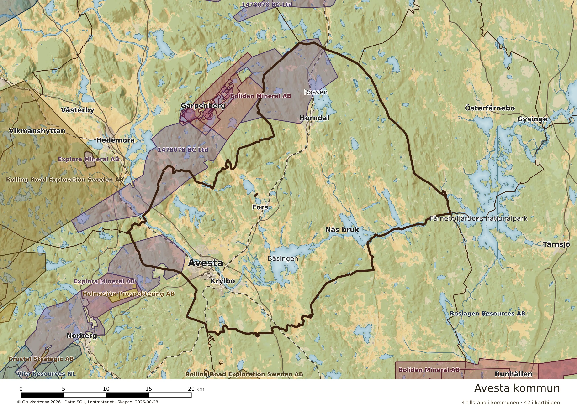 Karta över mineraltillstånd i Avesta kommun