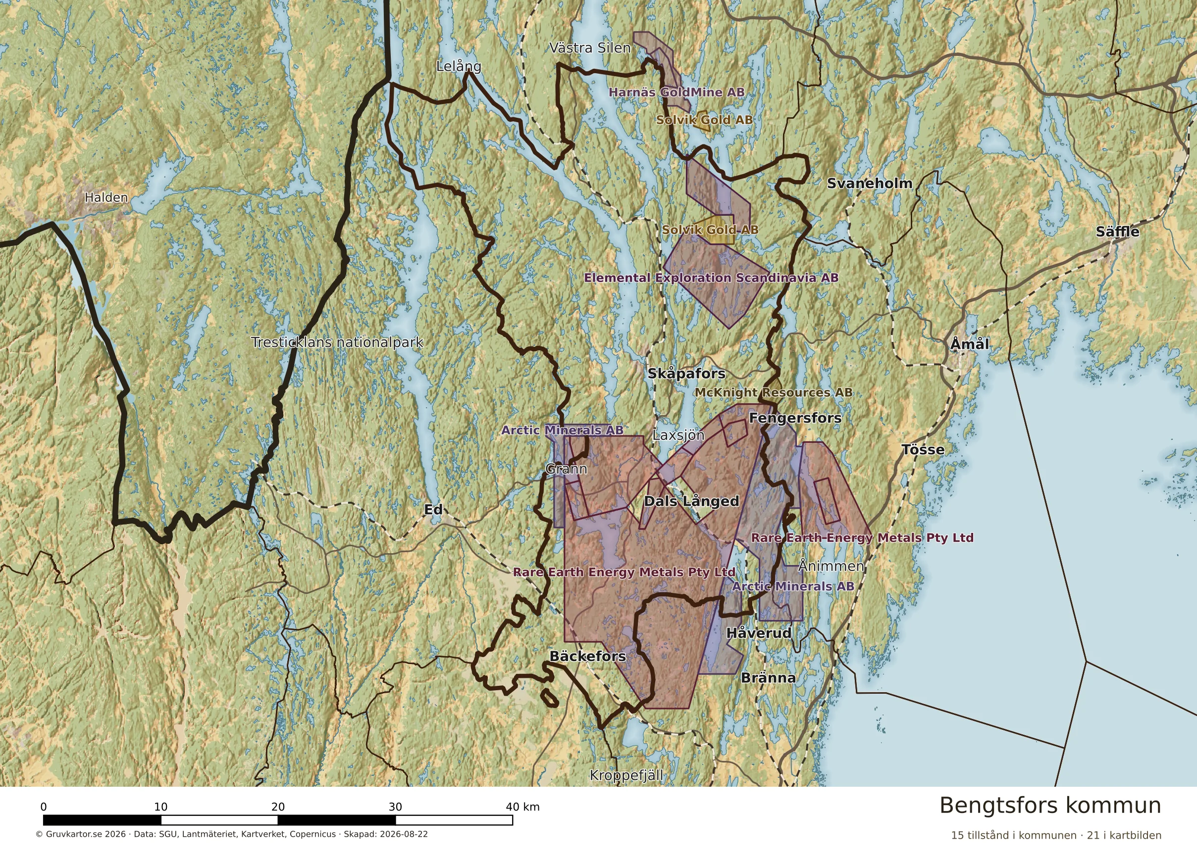 Karta över mineraltillstånd i Bengtsfors kommun