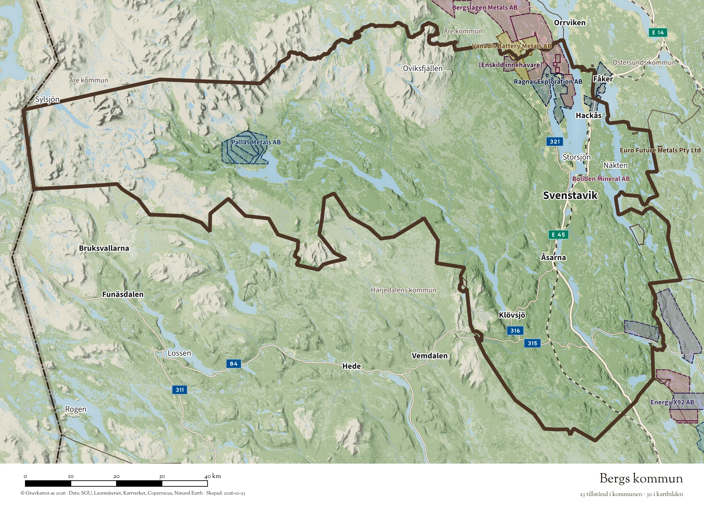 Karta över mineraltillstånd i Bergs kommun