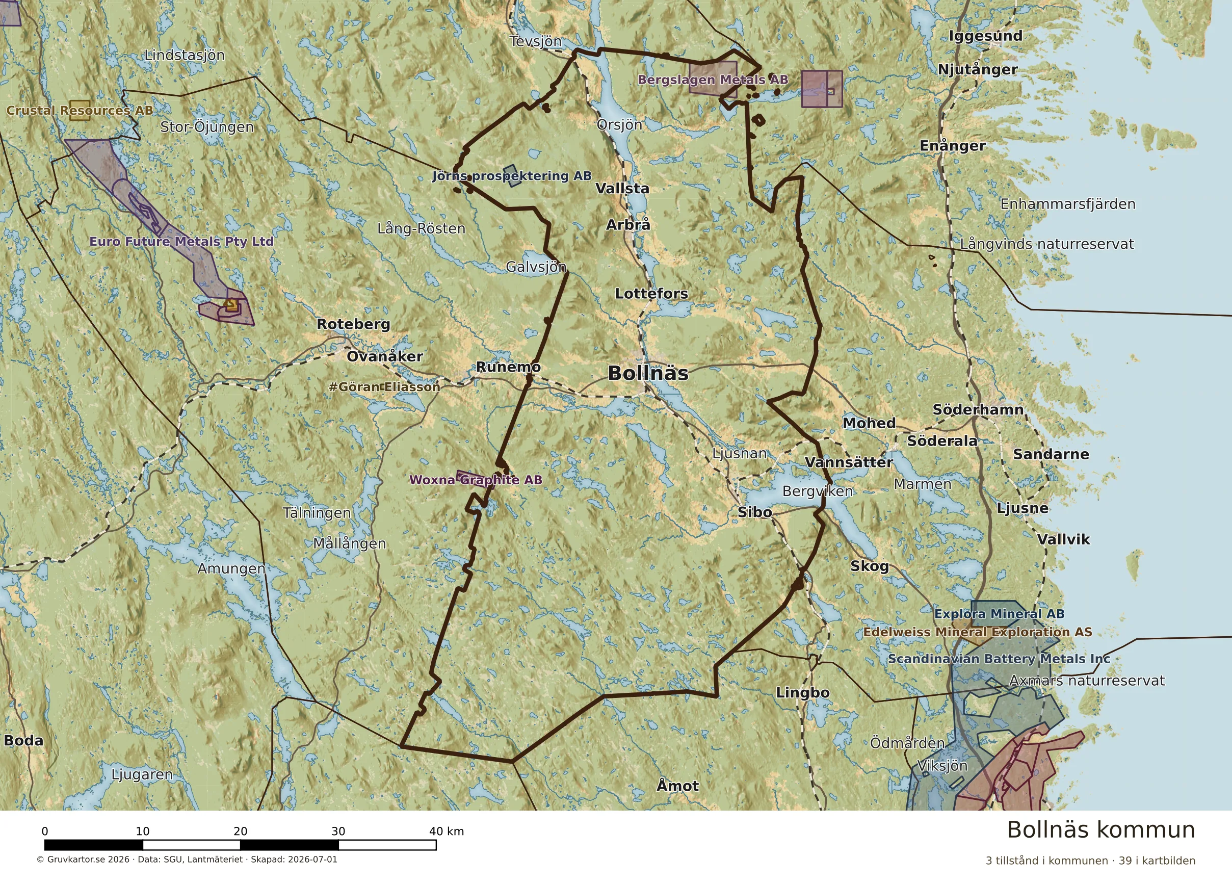 Karta över mineraltillstånd i Bollnäs kommun