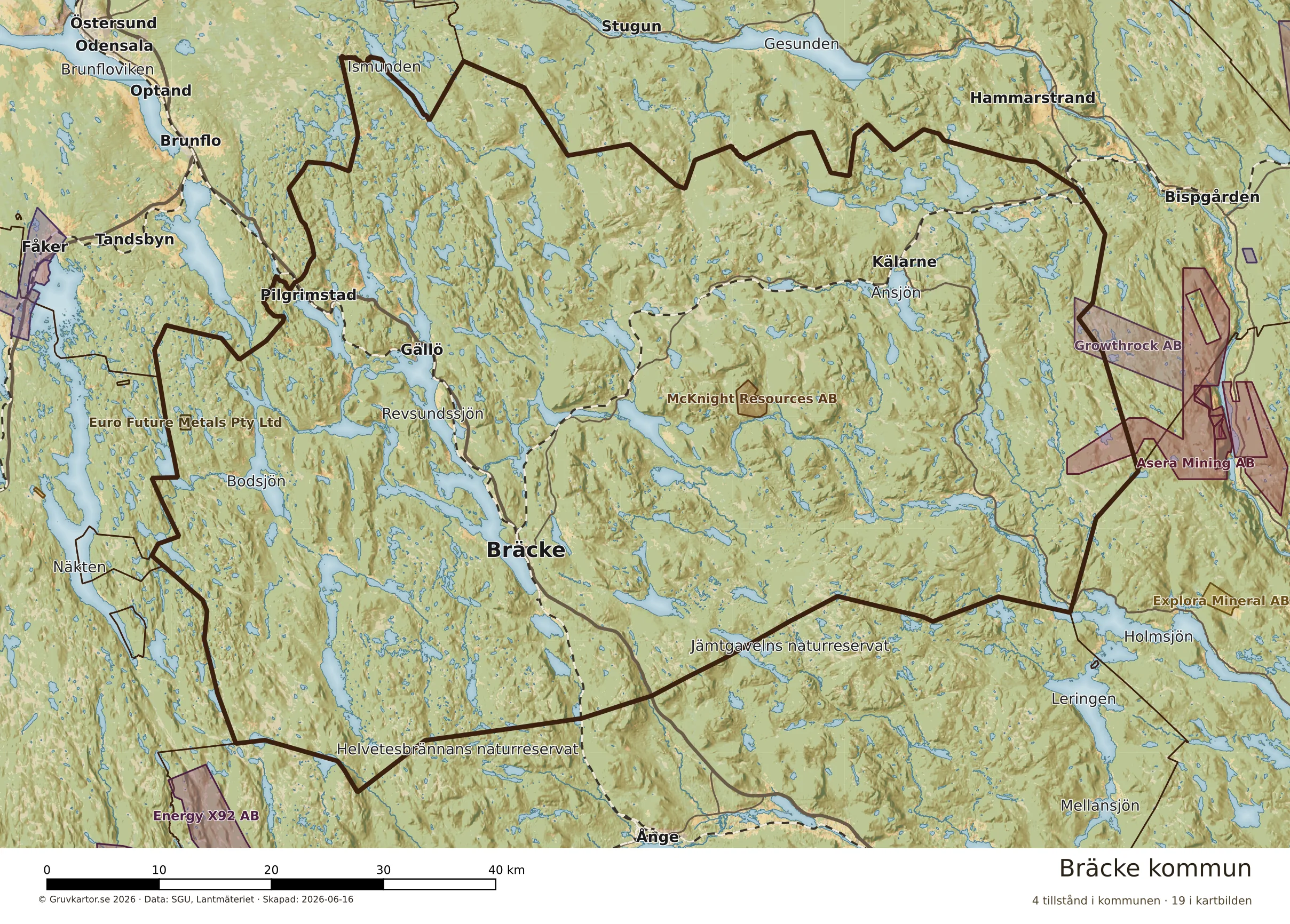 Karta över mineraltillstånd i Bräcke kommun
