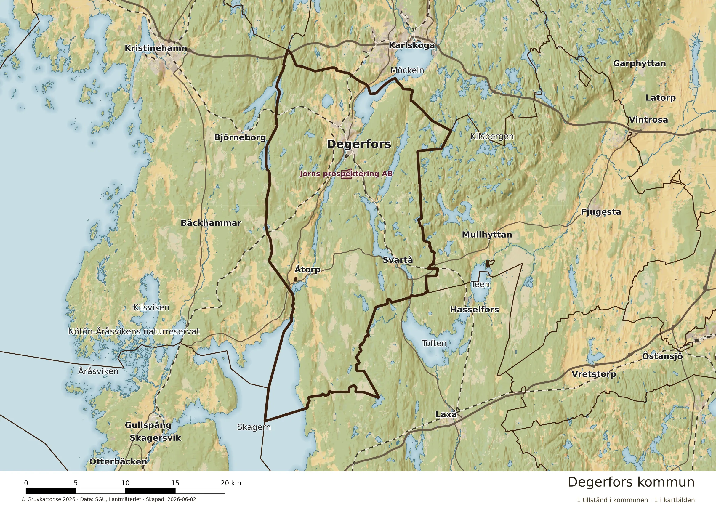 Karta över mineraltillstånd i Degerfors kommun