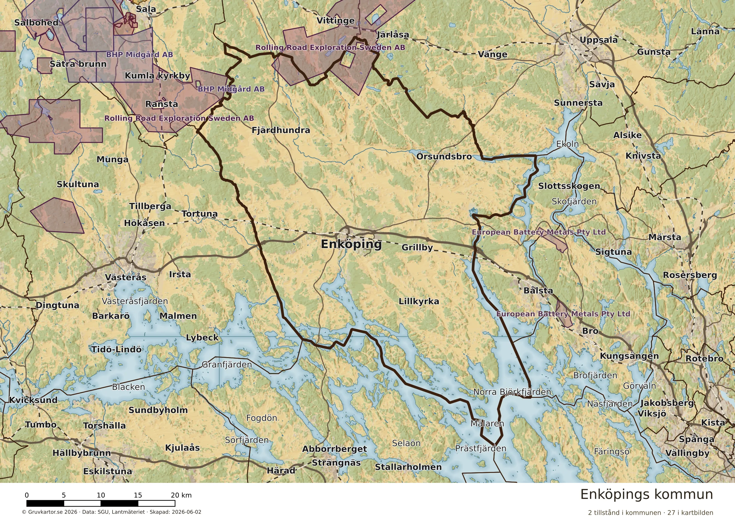 Karta över mineraltillstånd i Enköpings kommun