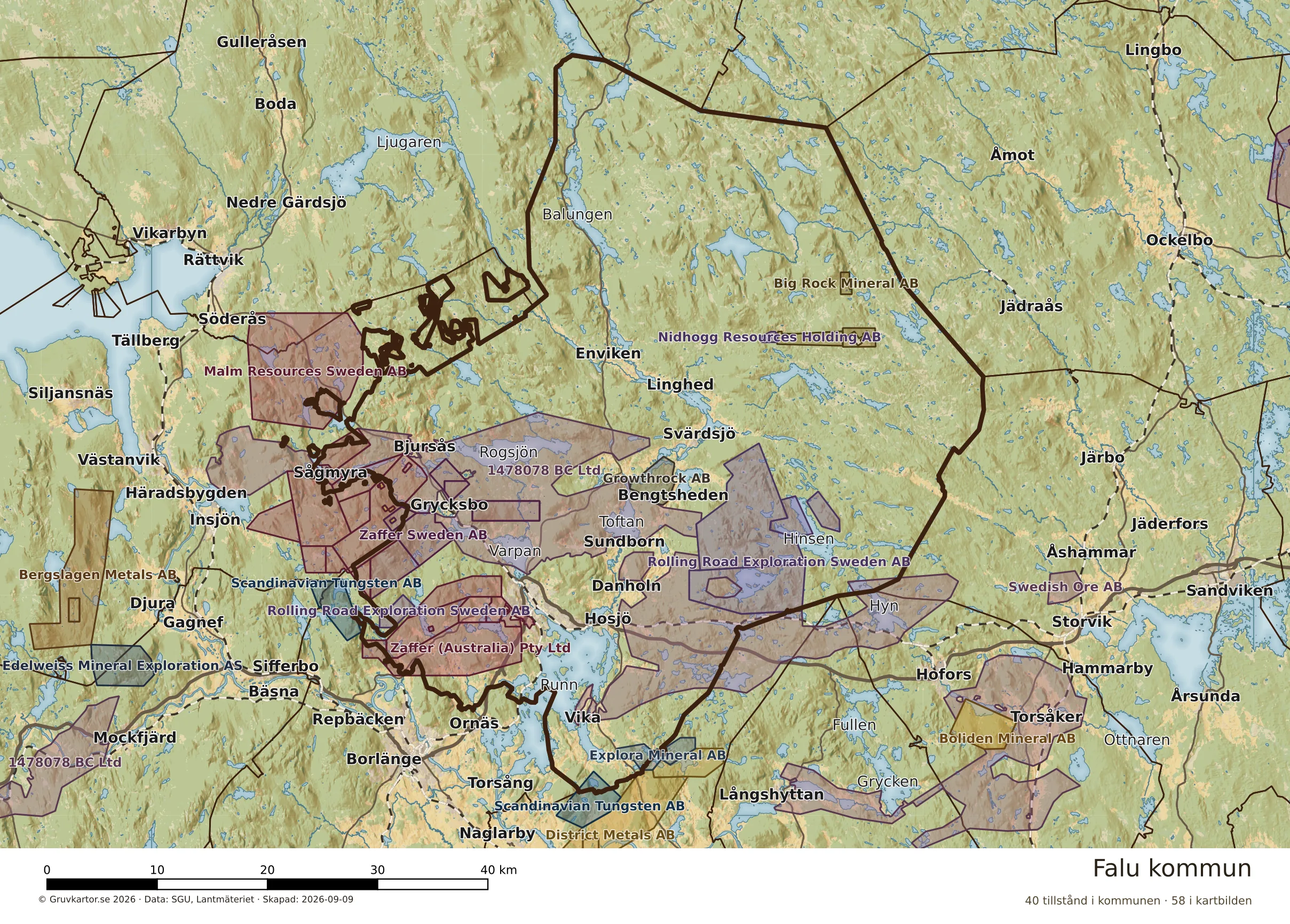 Karta över mineraltillstånd i Falu kommun