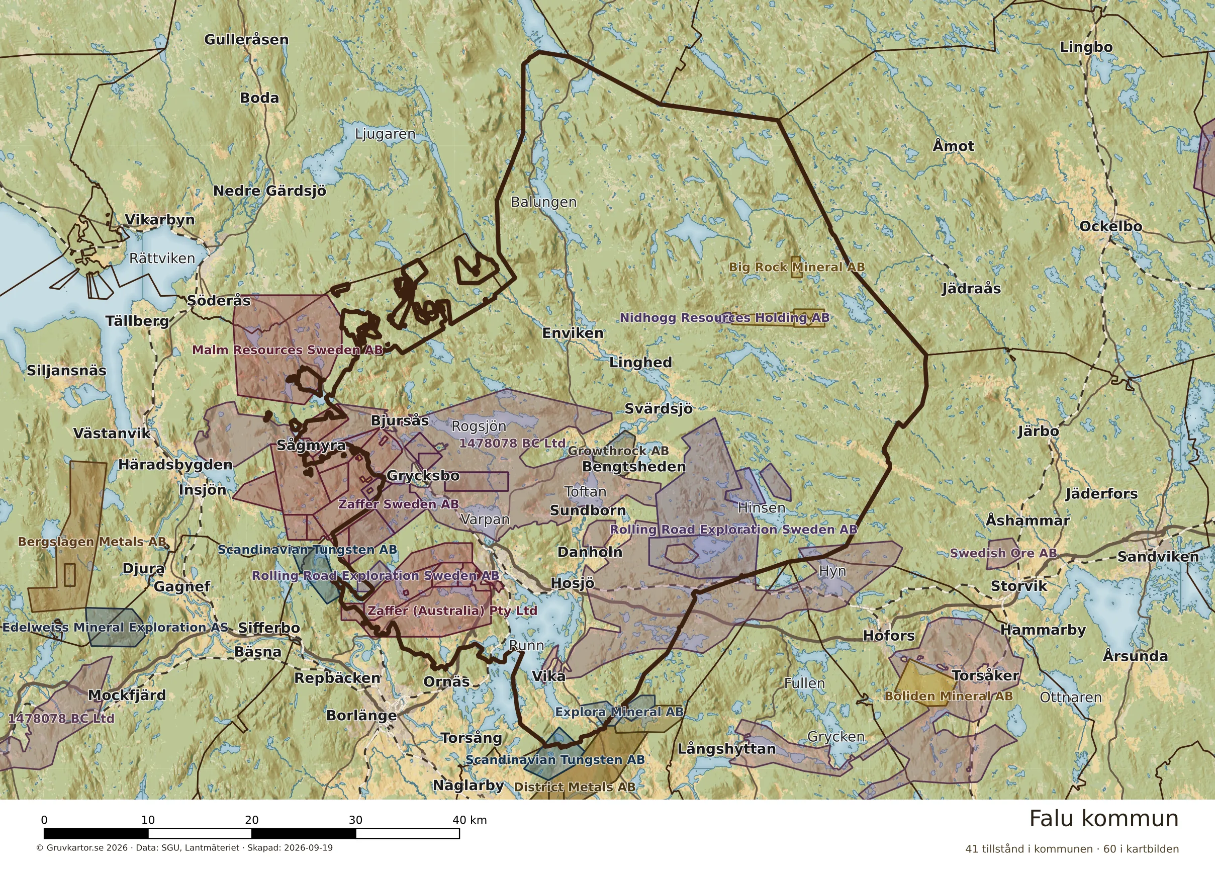Karta över mineraltillstånd i Falu kommun