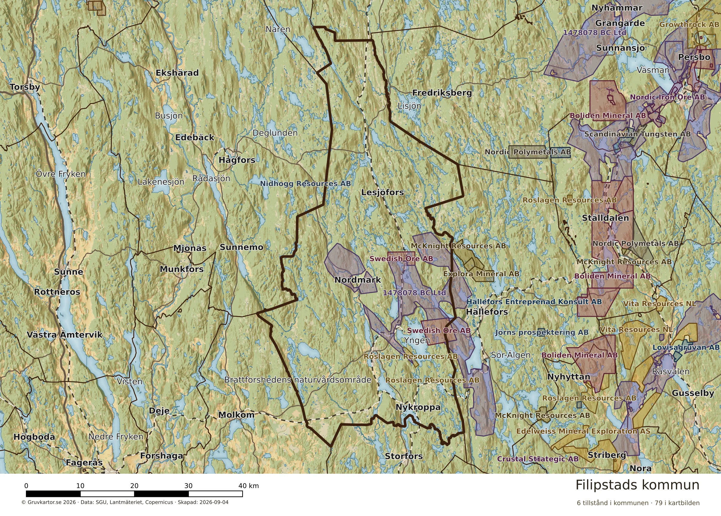 Karta över mineraltillstånd i Filipstads kommun