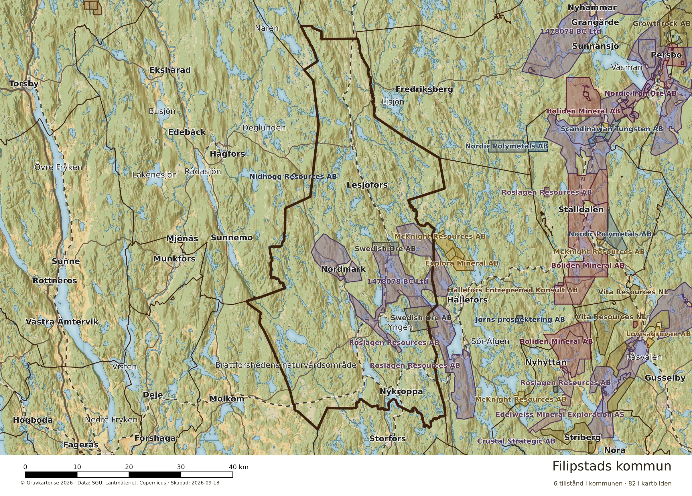Karta över mineraltillstånd i Filipstads kommun