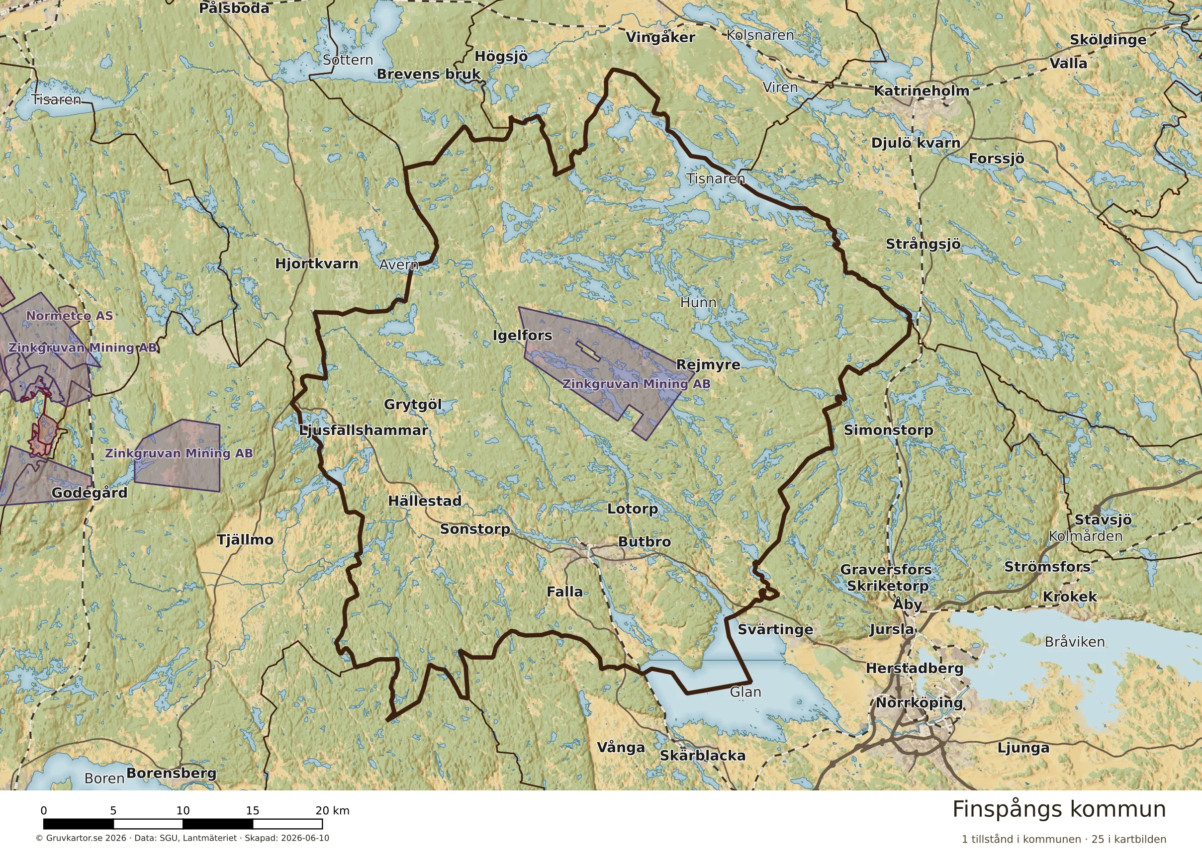 Karta över mineraltillstånd i Finspångs kommun