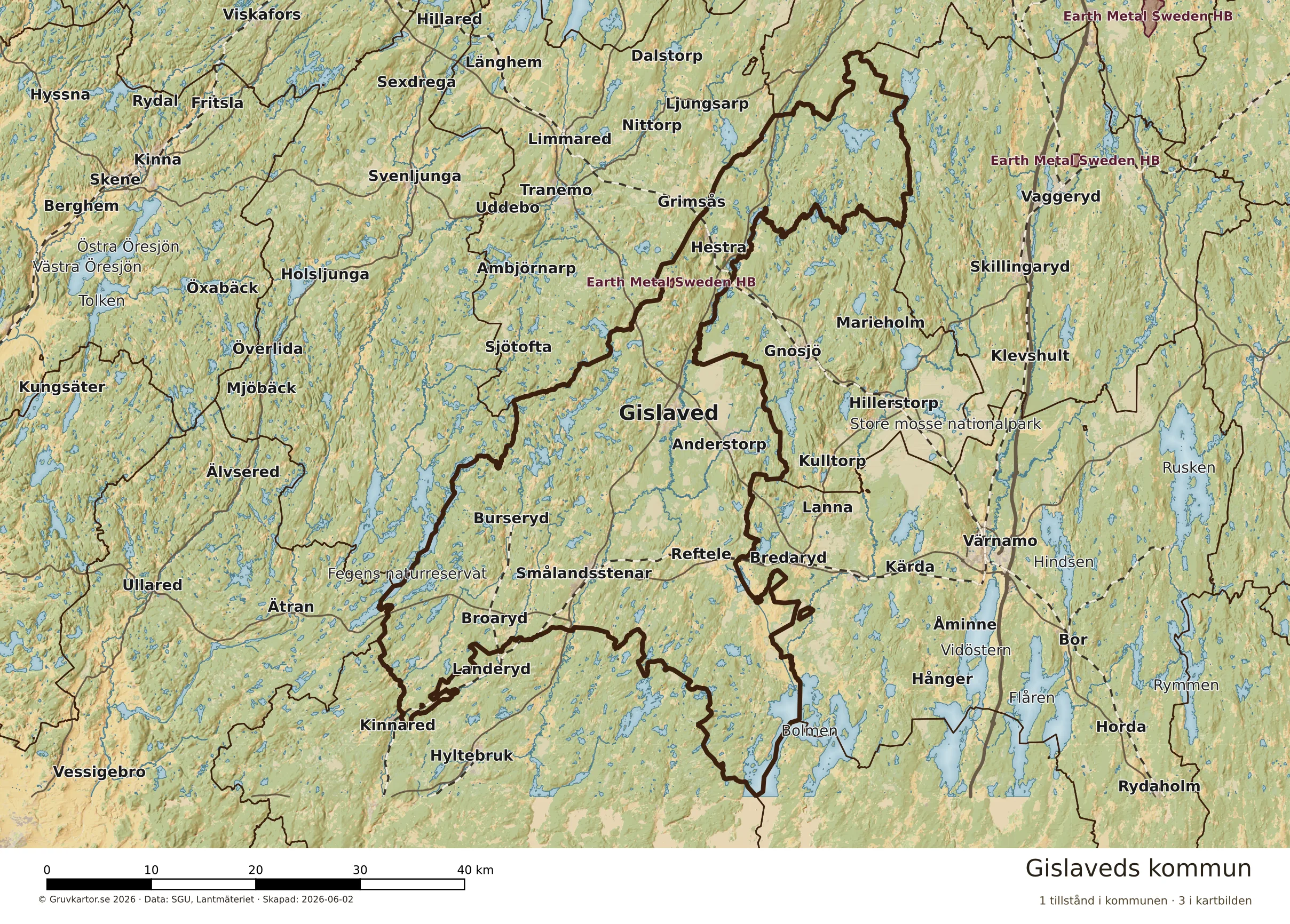 Karta över mineraltillstånd i Gislaveds kommun