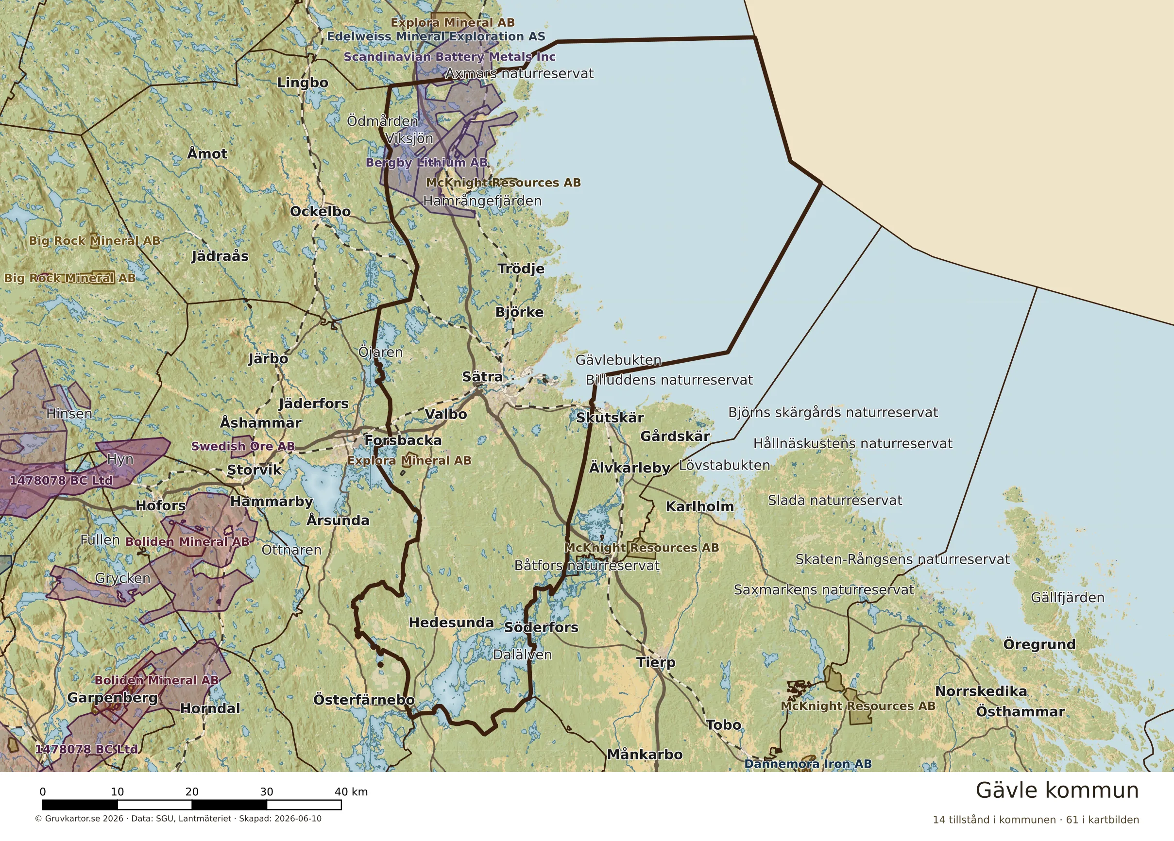 Karta över mineraltillstånd i Gävle kommun