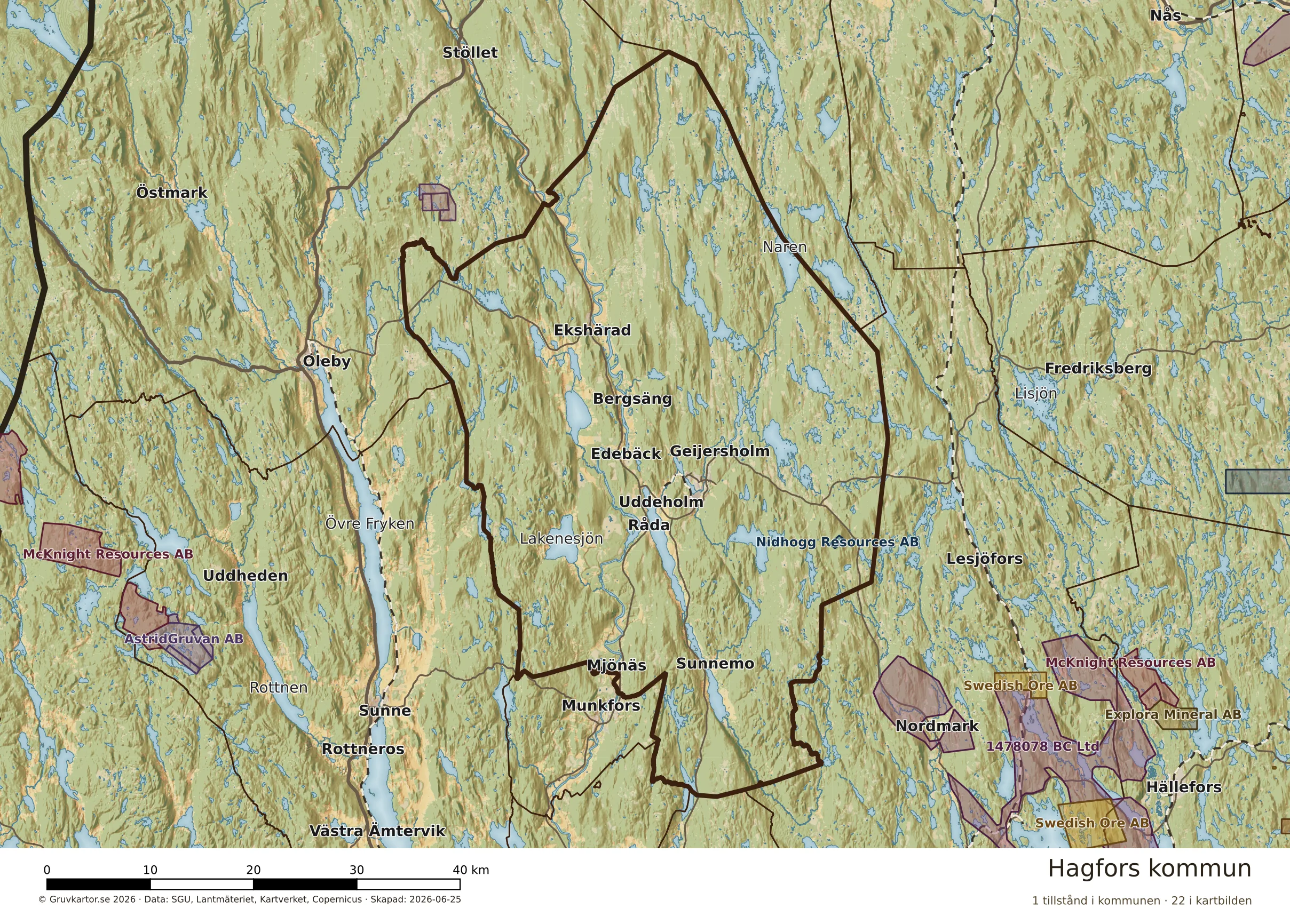 Karta över mineraltillstånd i Hagfors kommun