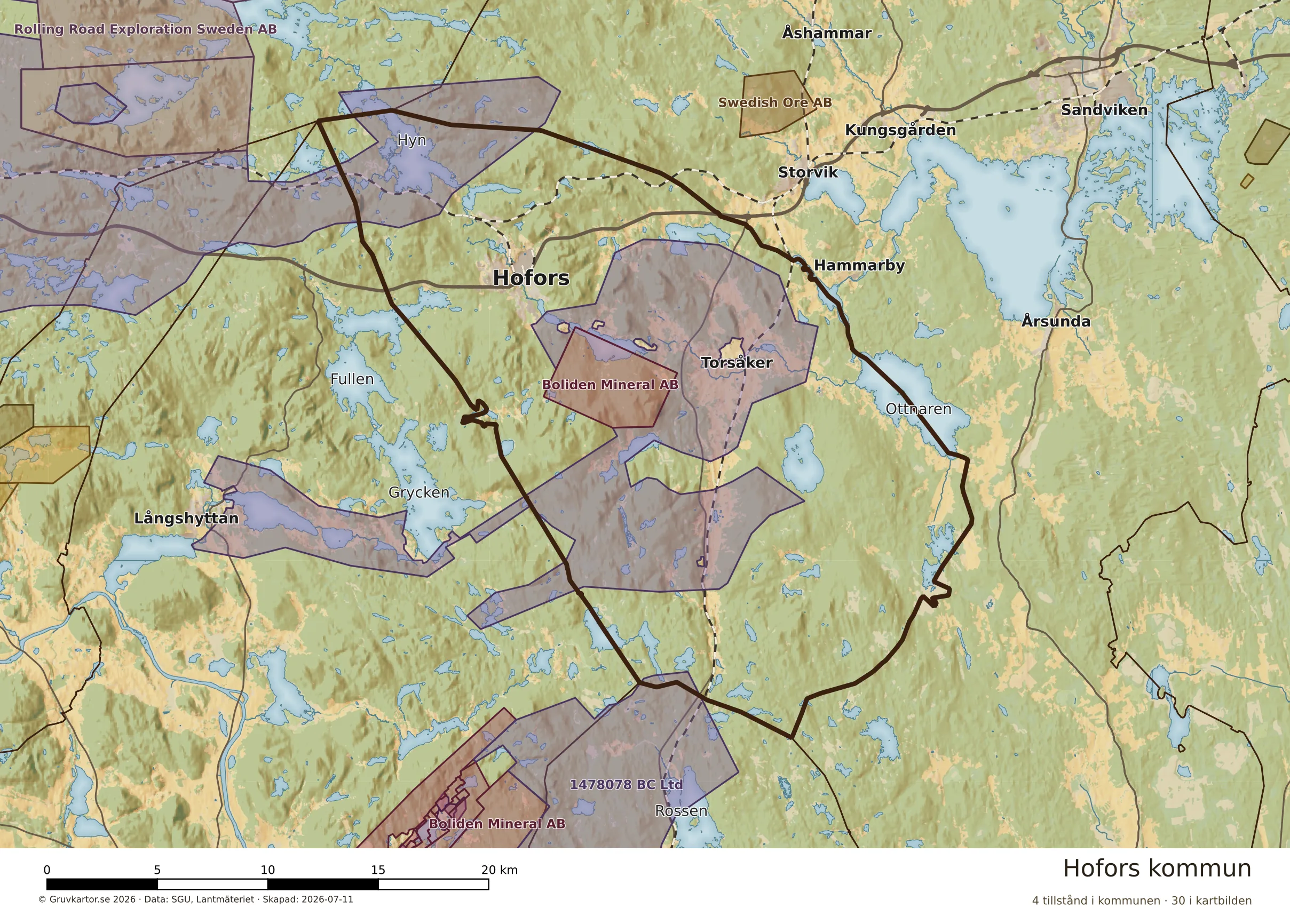 Karta över mineraltillstånd i Hofors kommun
