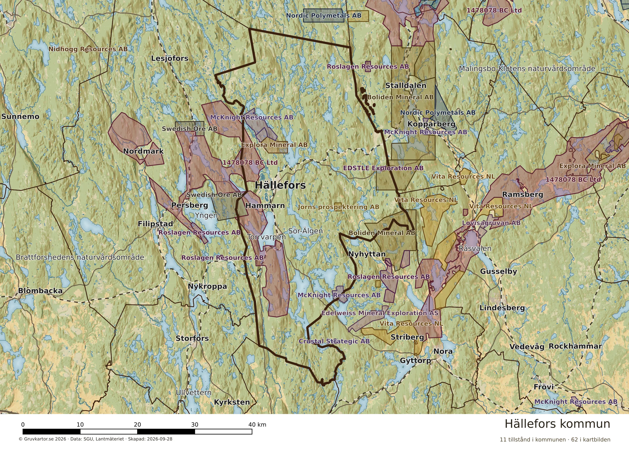 Karta över mineraltillstånd i Hällefors kommun