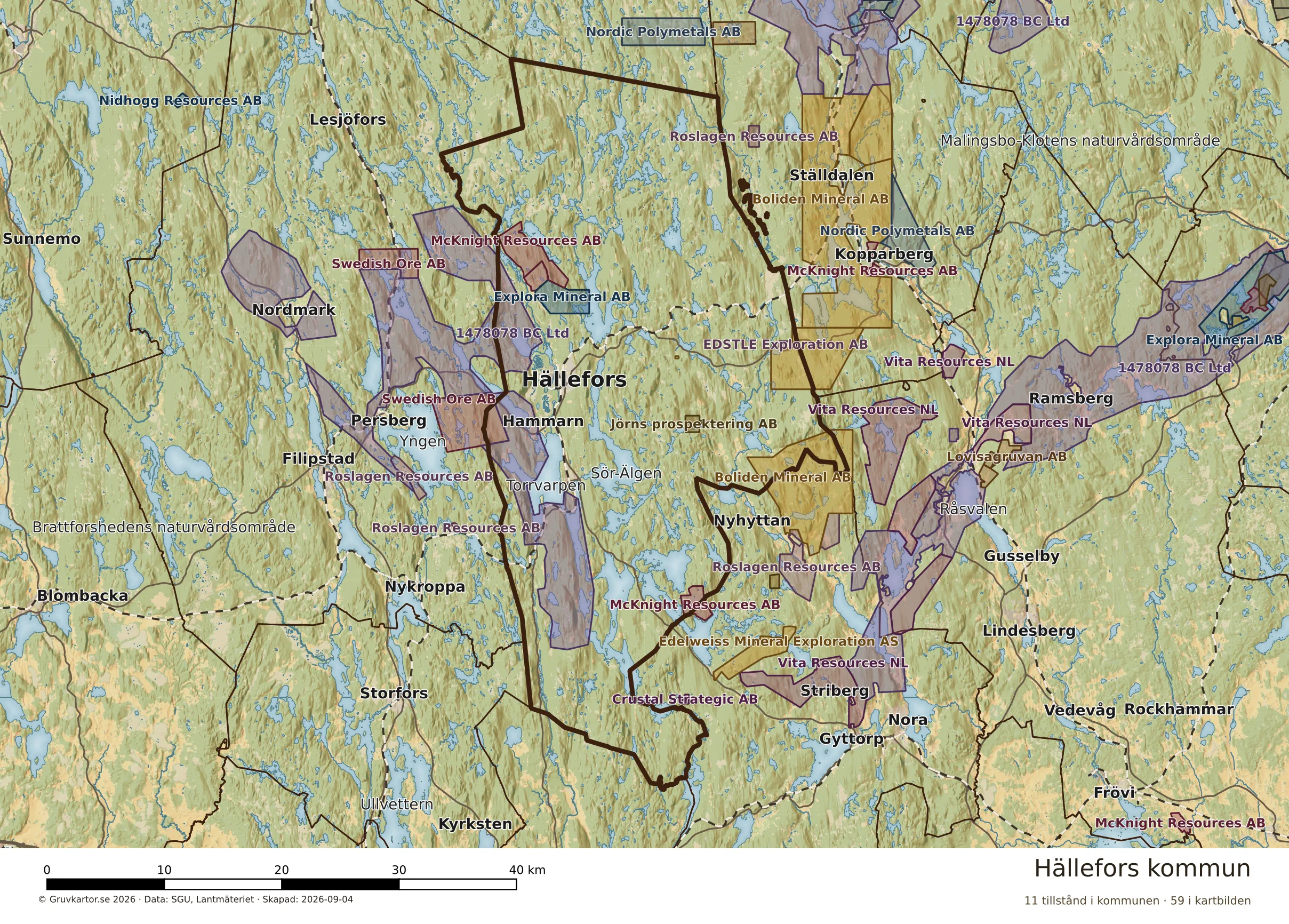 Karta över mineraltillstånd i Hällefors kommun