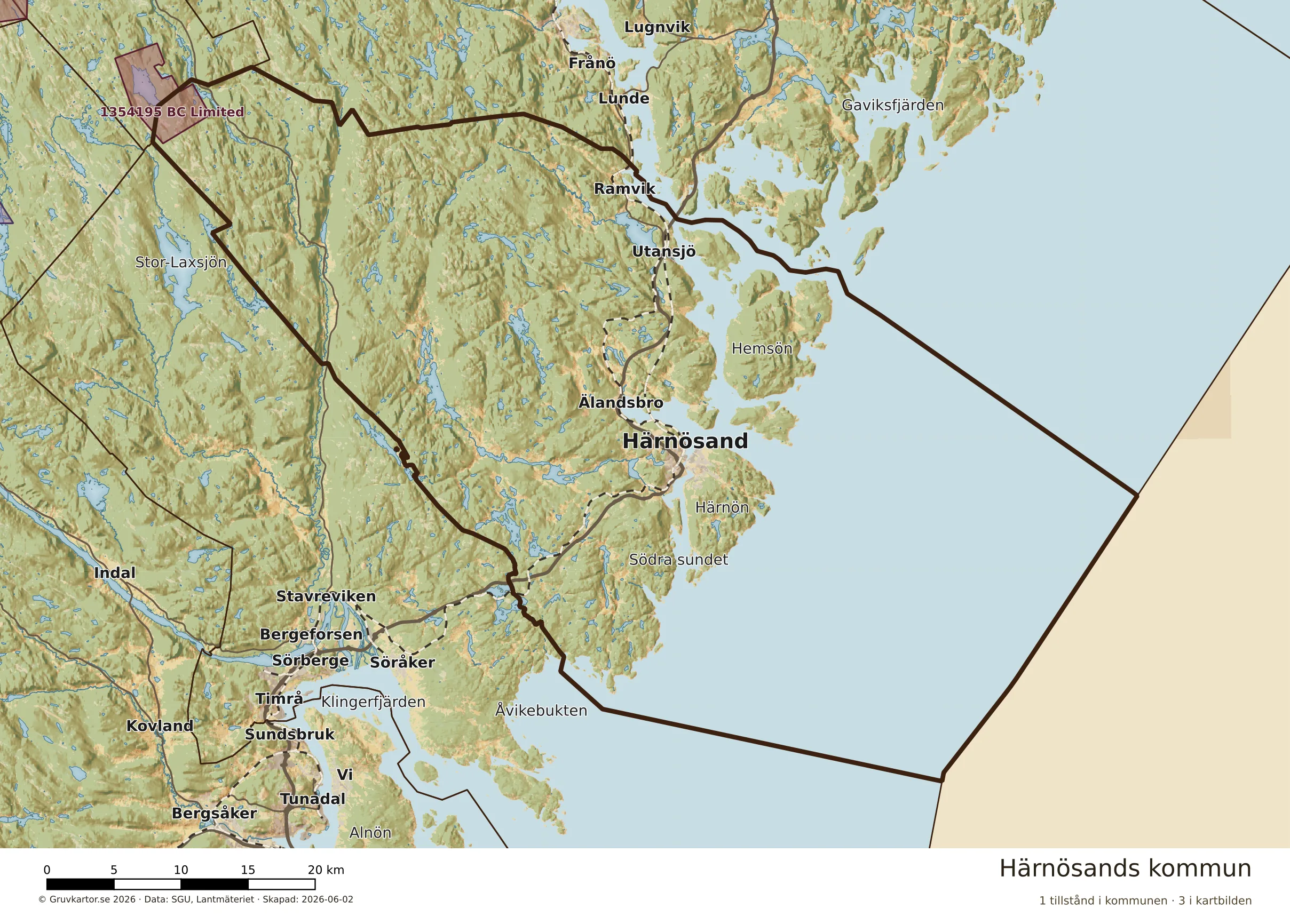 Karta över mineraltillstånd i Härnösands kommun