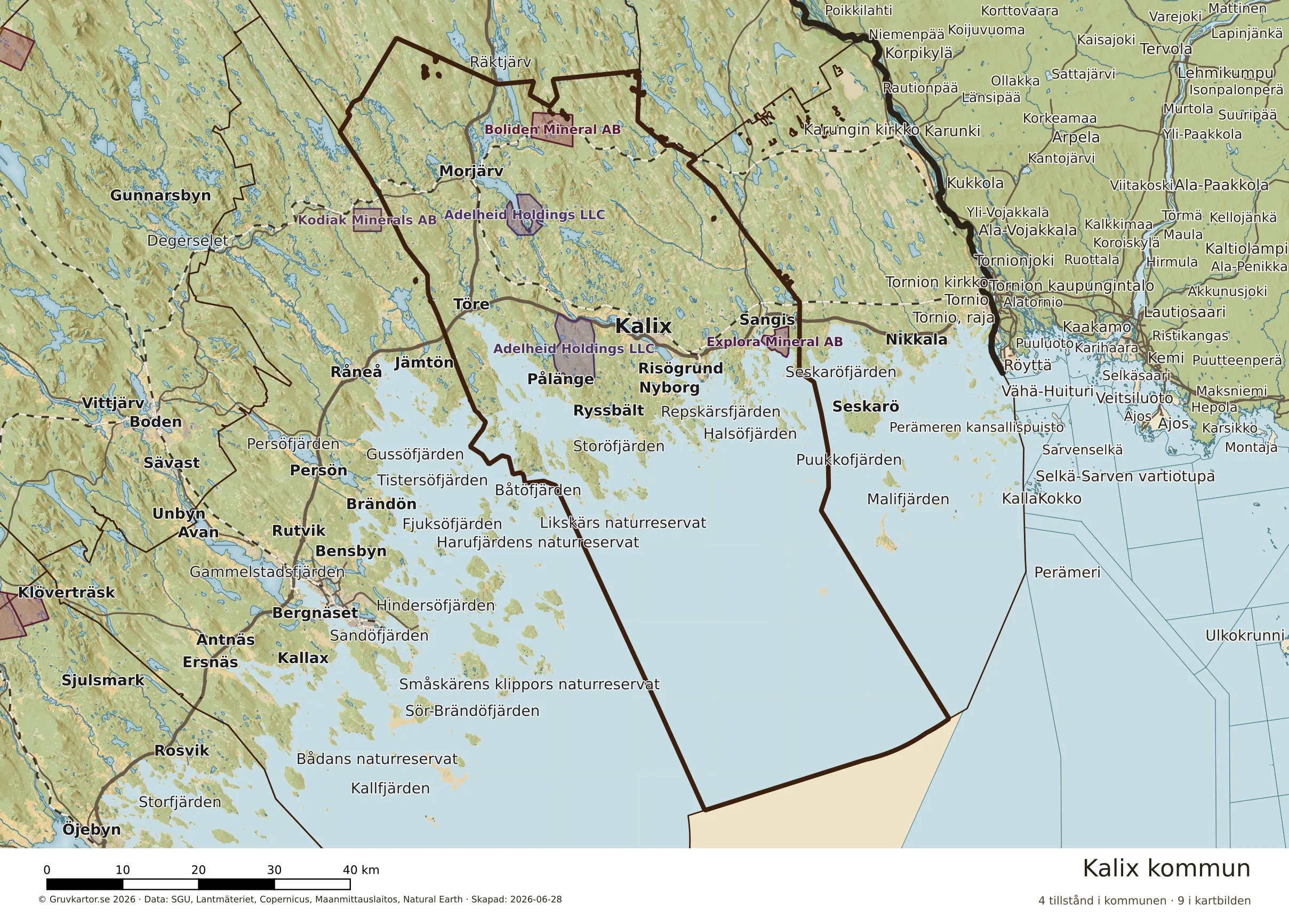 Karta över mineraltillstånd i Kalix kommun