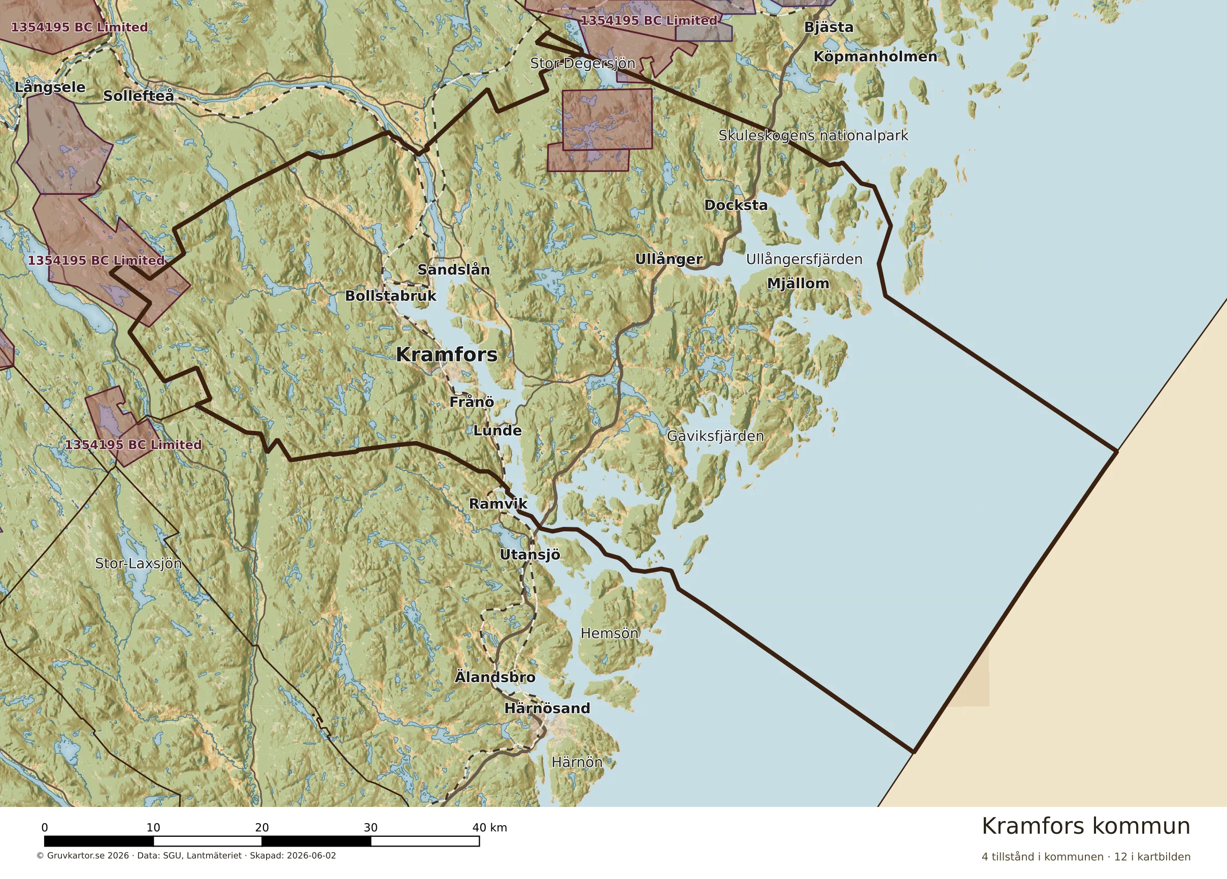 Karta över mineraltillstånd i Kramfors kommun
