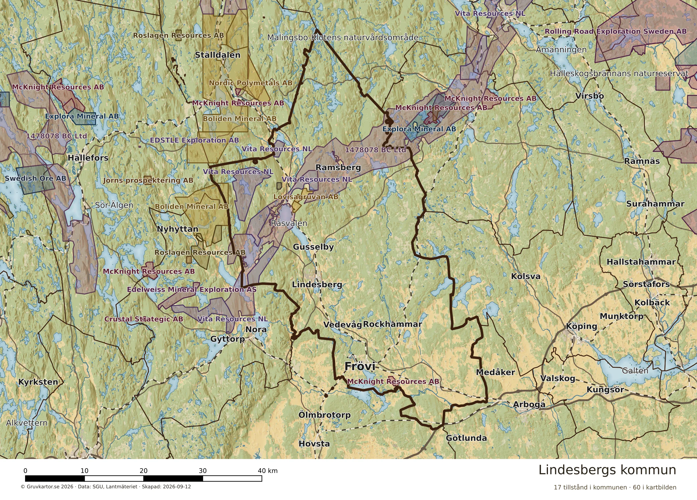 Karta över mineraltillstånd i Lindesbergs kommun