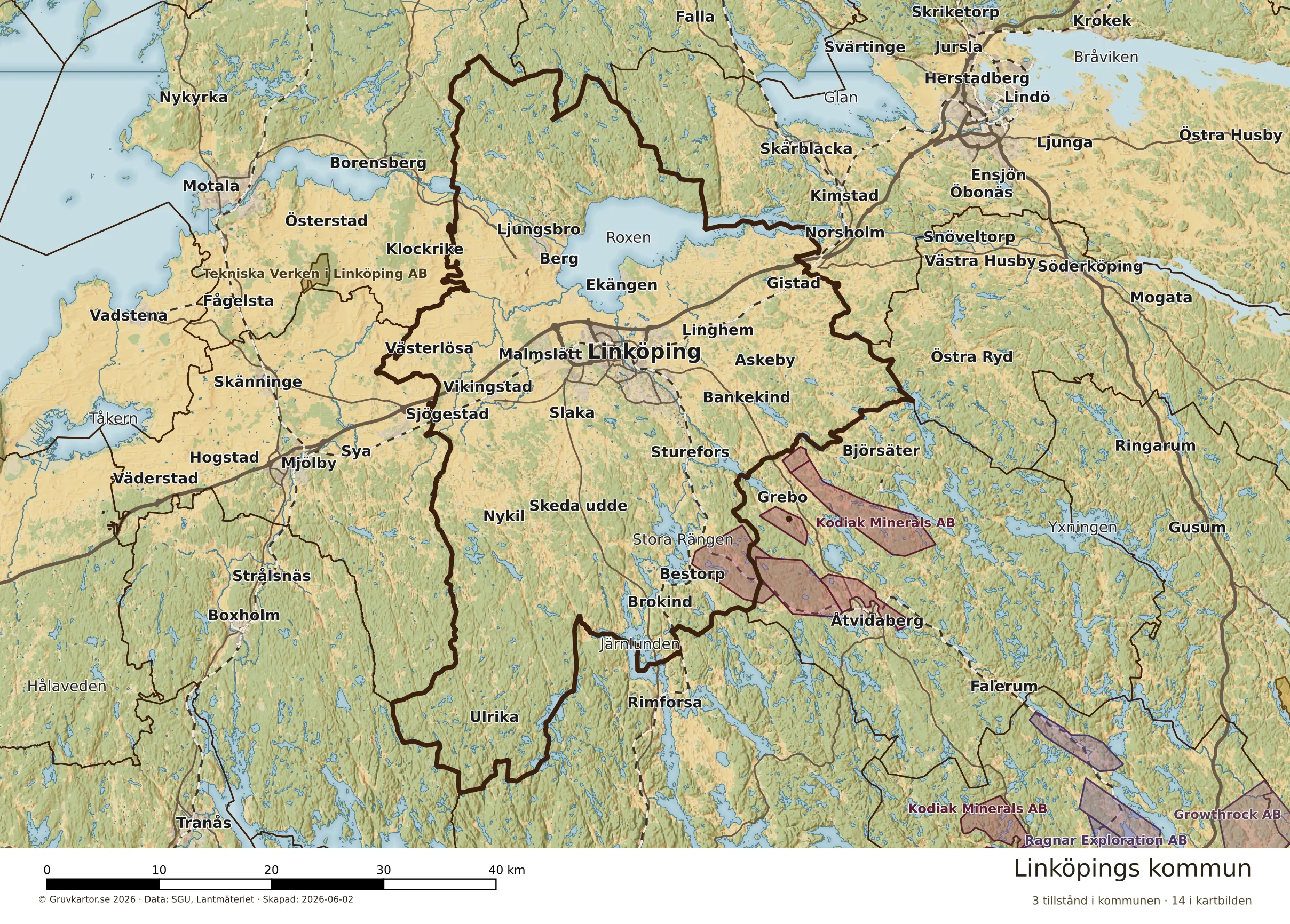 Karta över mineraltillstånd i Linköpings kommun