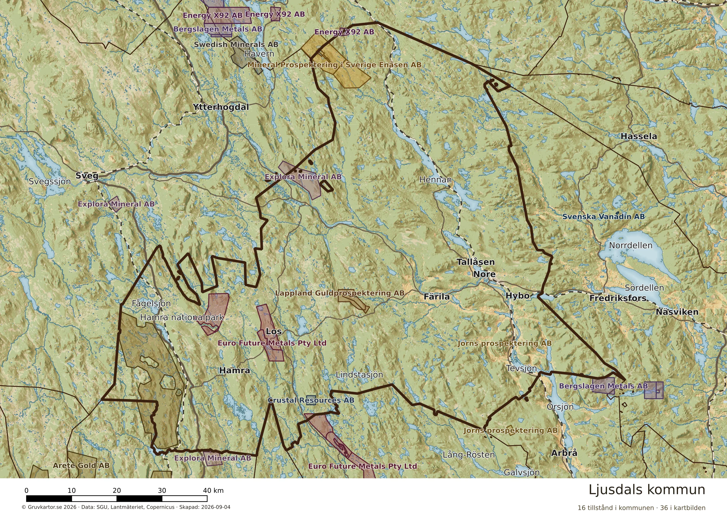 Karta över mineraltillstånd i Ljusdals kommun