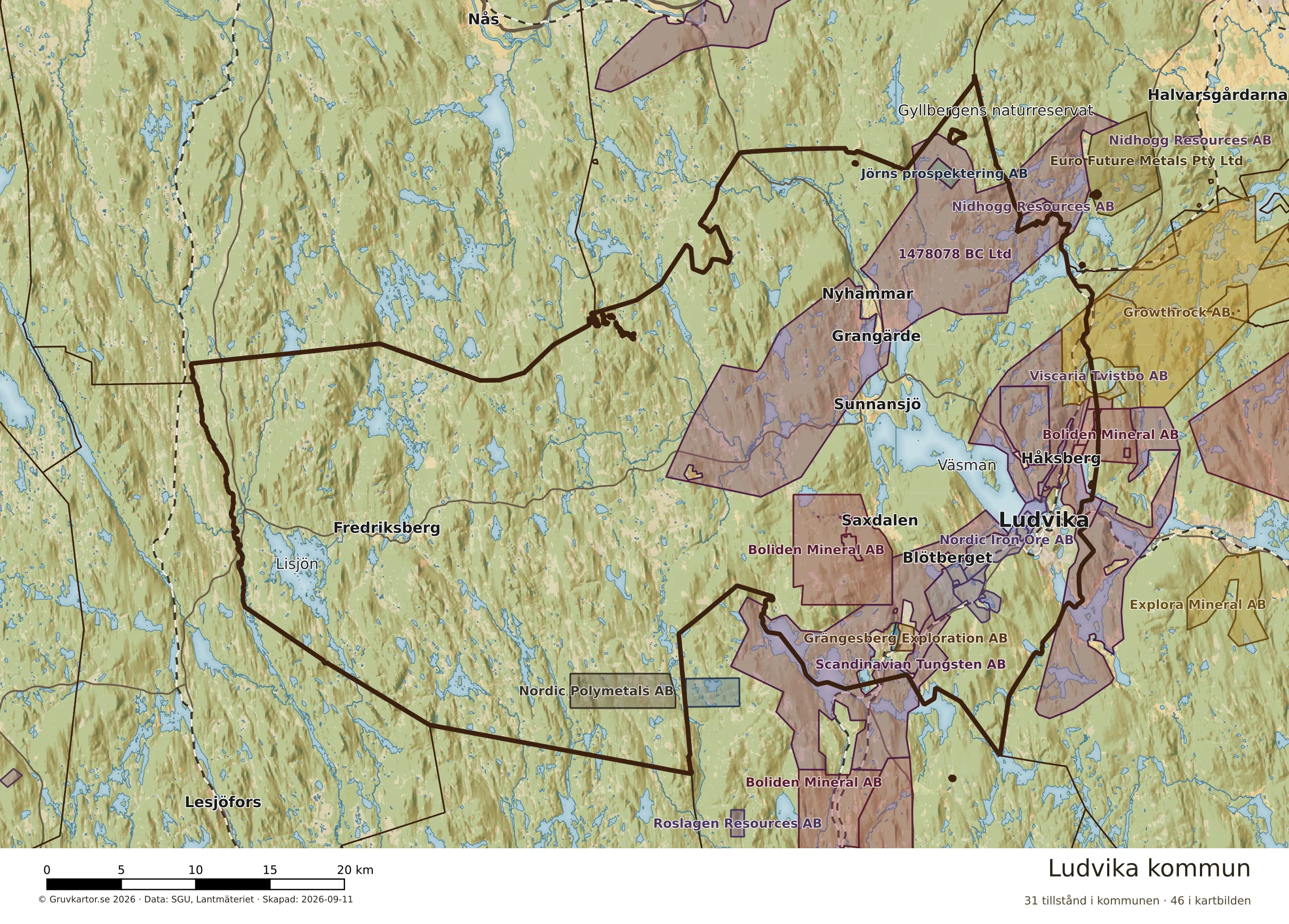 Karta över mineraltillstånd i Ludvika kommun