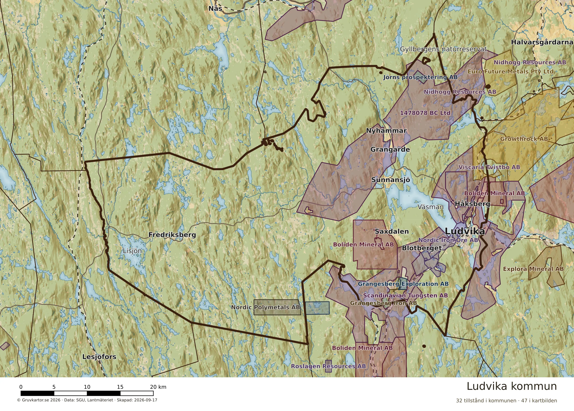 Karta över mineraltillstånd i Ludvika kommun