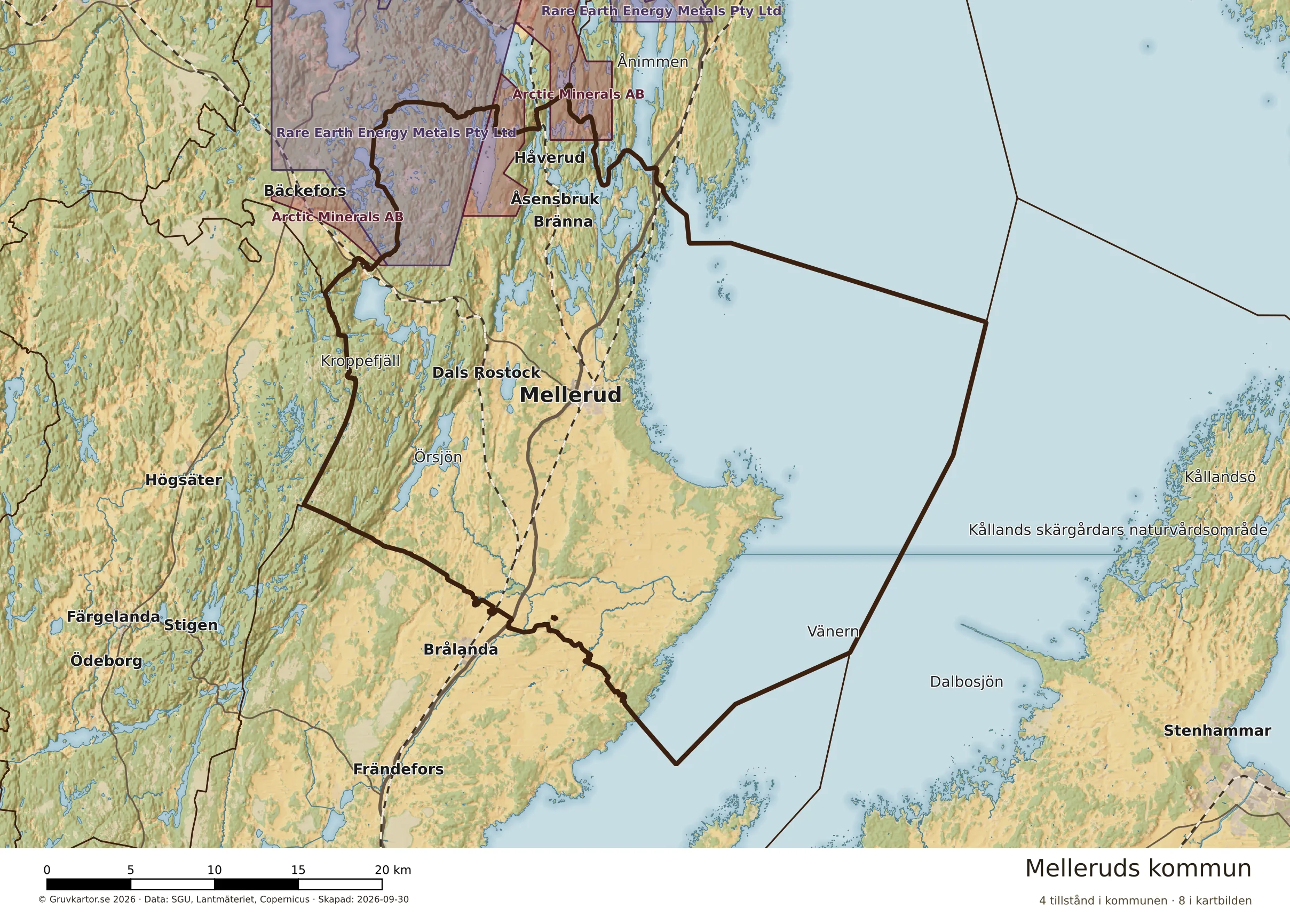 Karta över mineraltillstånd i Melleruds kommun
