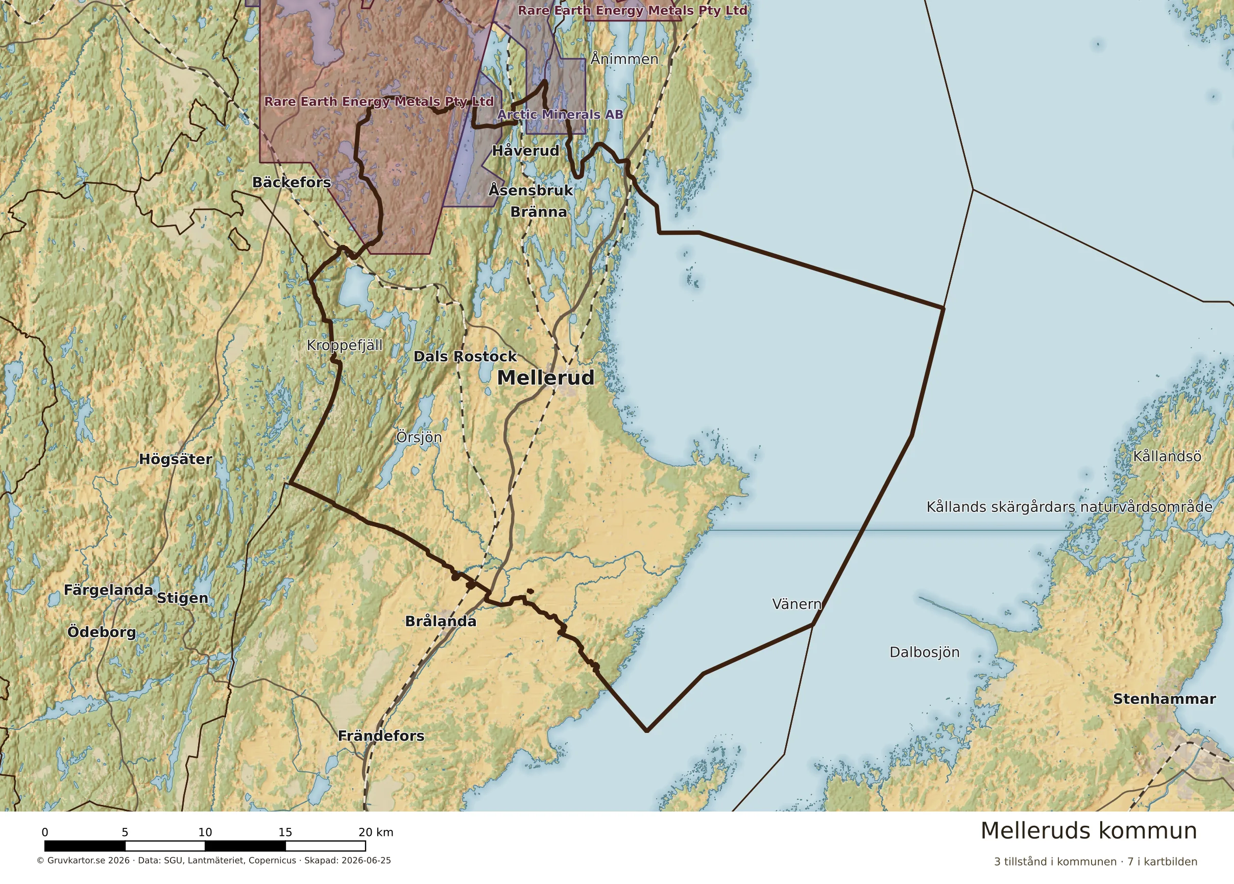 Karta över mineraltillstånd i Melleruds kommun