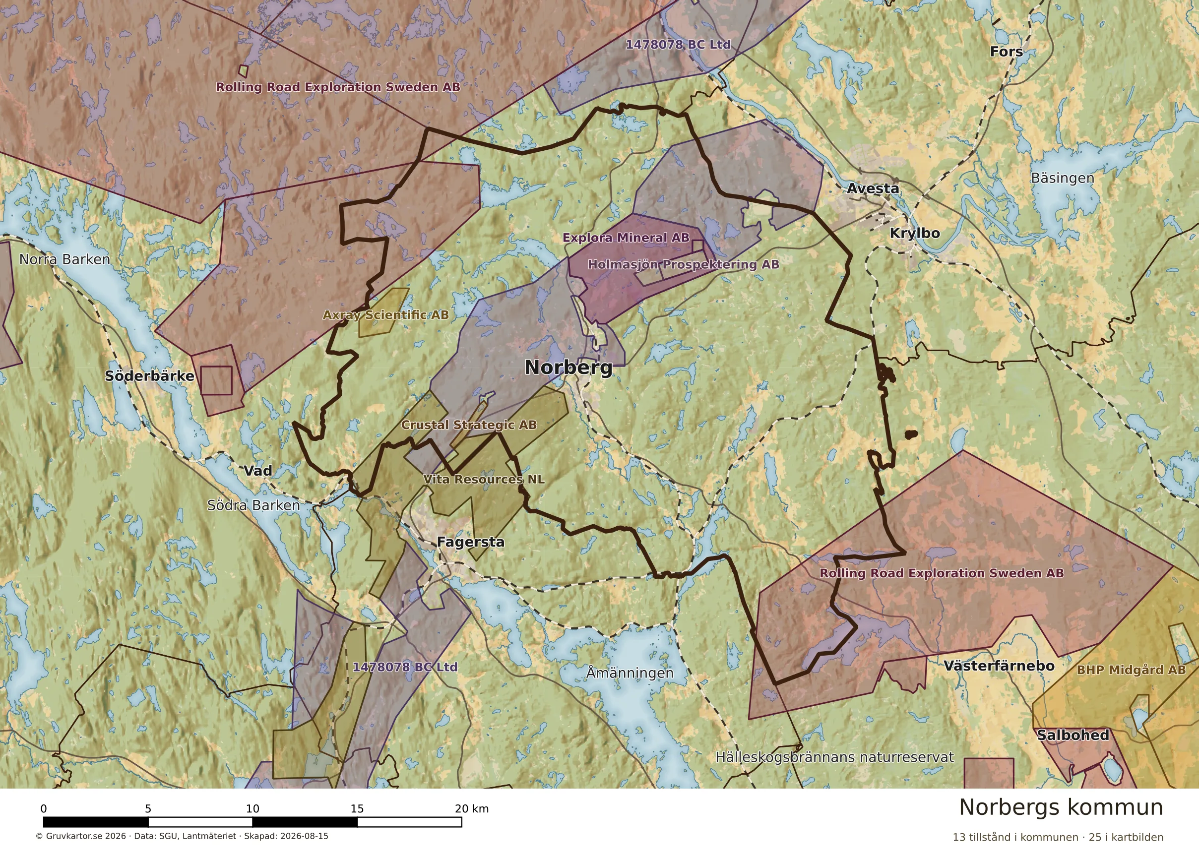 Karta över mineraltillstånd i Norbergs kommun
