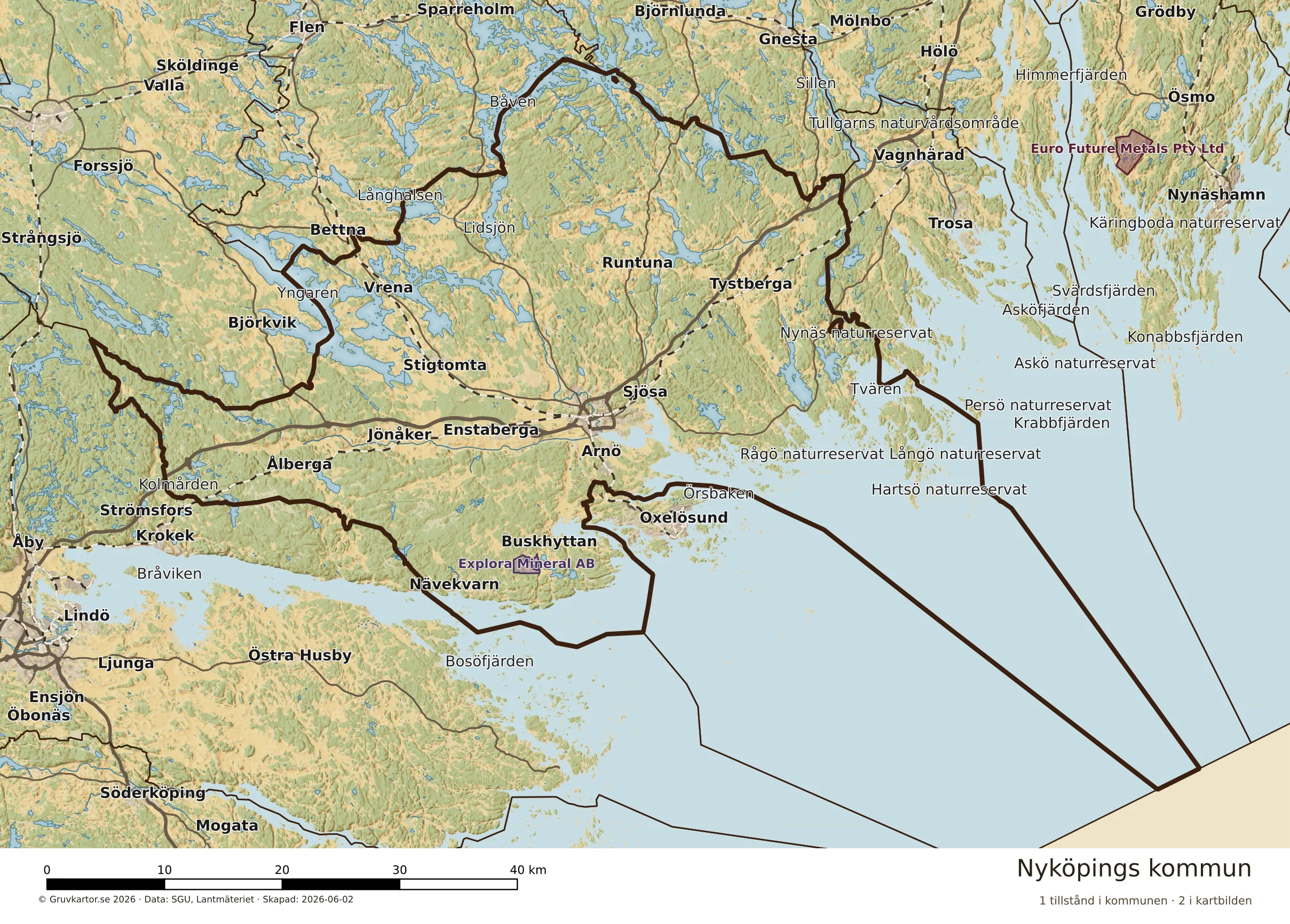 Karta över mineraltillstånd i Nyköpings kommun