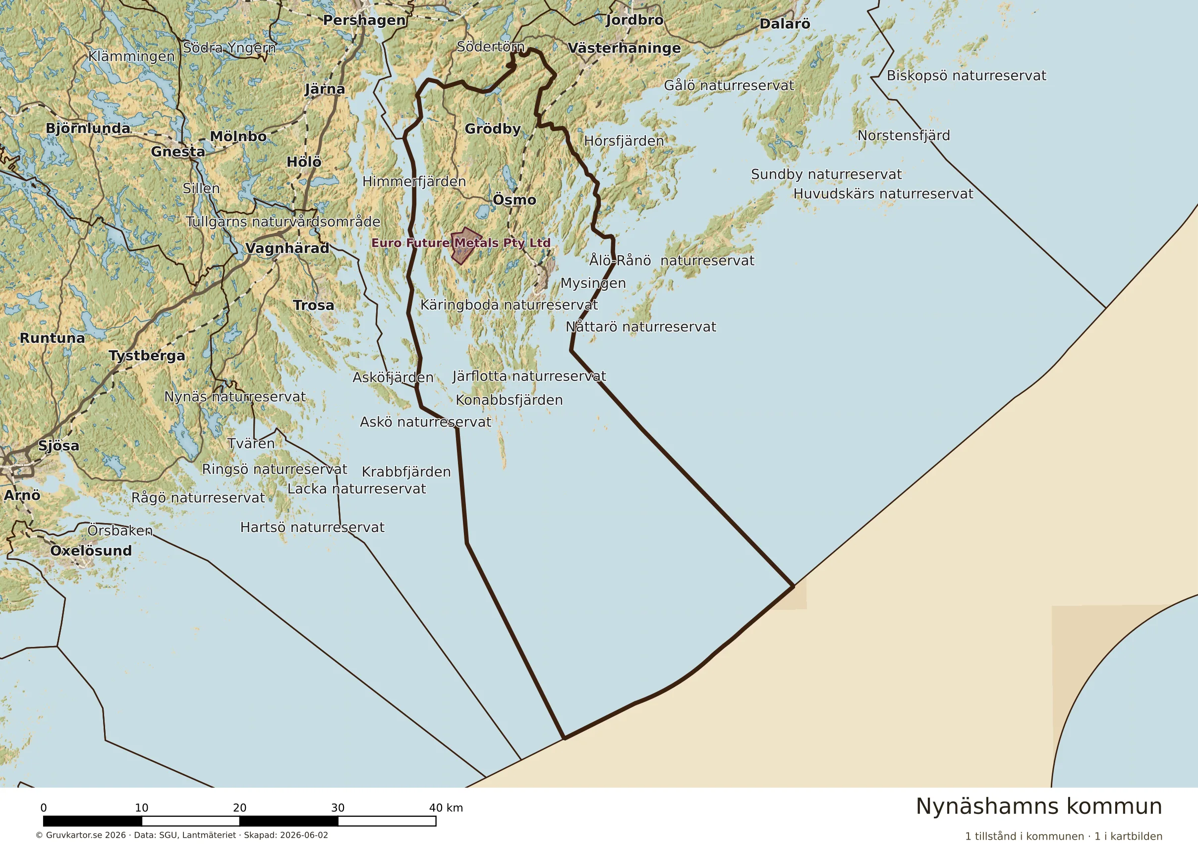 Karta över mineraltillstånd i Nynäshamns kommun
