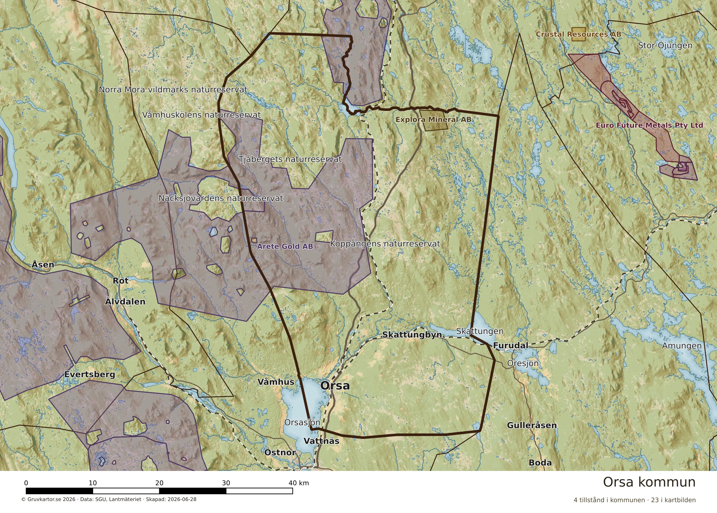 Karta över mineraltillstånd i Orsa kommun