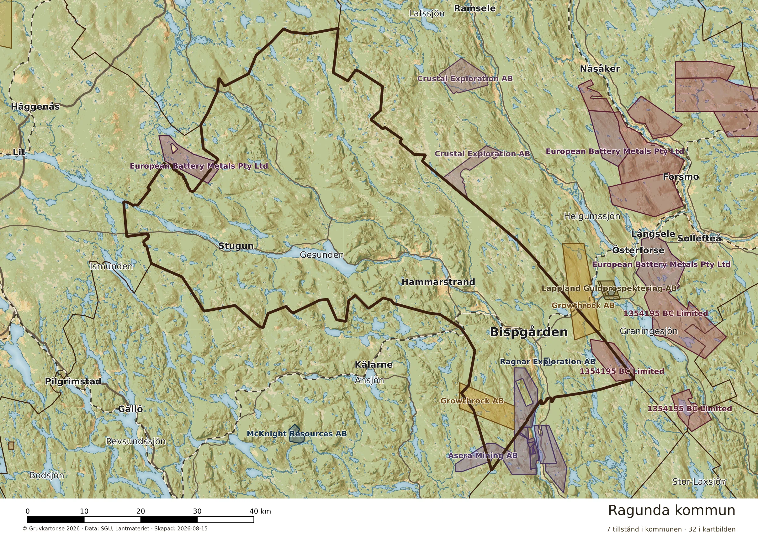 Karta över mineraltillstånd i Ragunda kommun