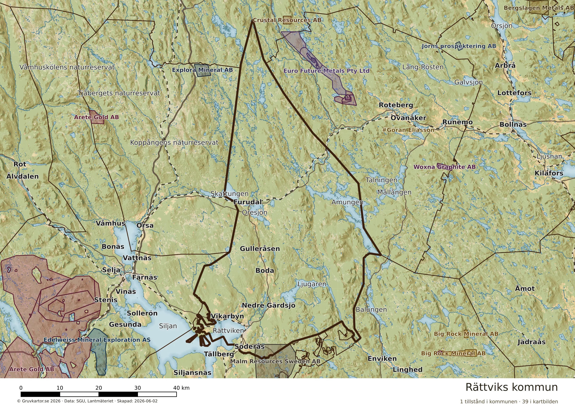 Karta över mineraltillstånd i Rättviks kommun