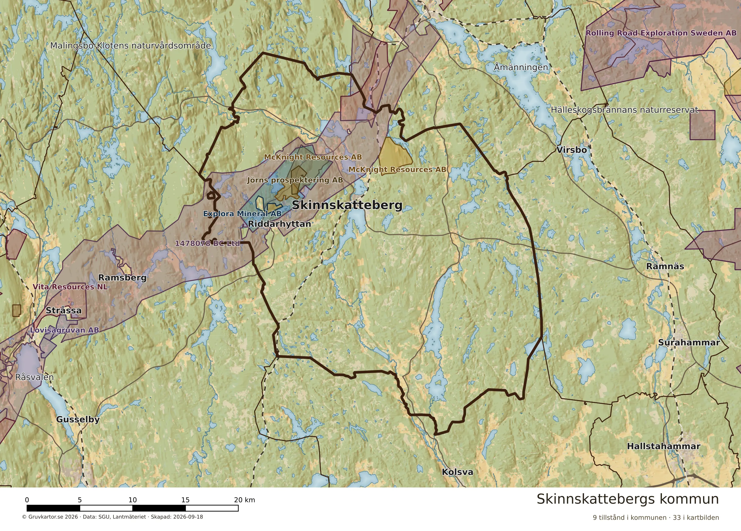 Karta över mineraltillstånd i Skinnskattebergs kommun