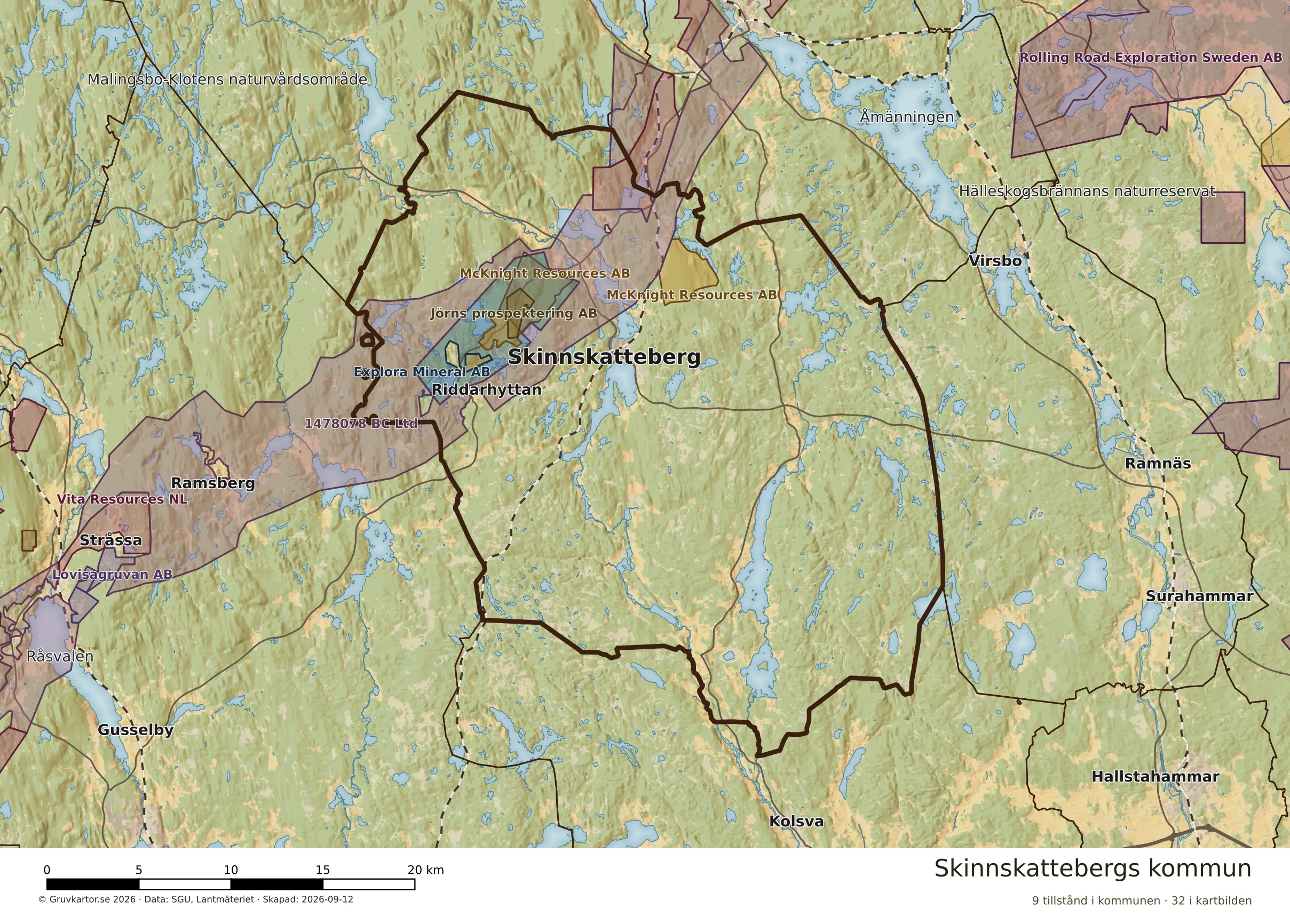 Karta över mineraltillstånd i Skinnskattebergs kommun