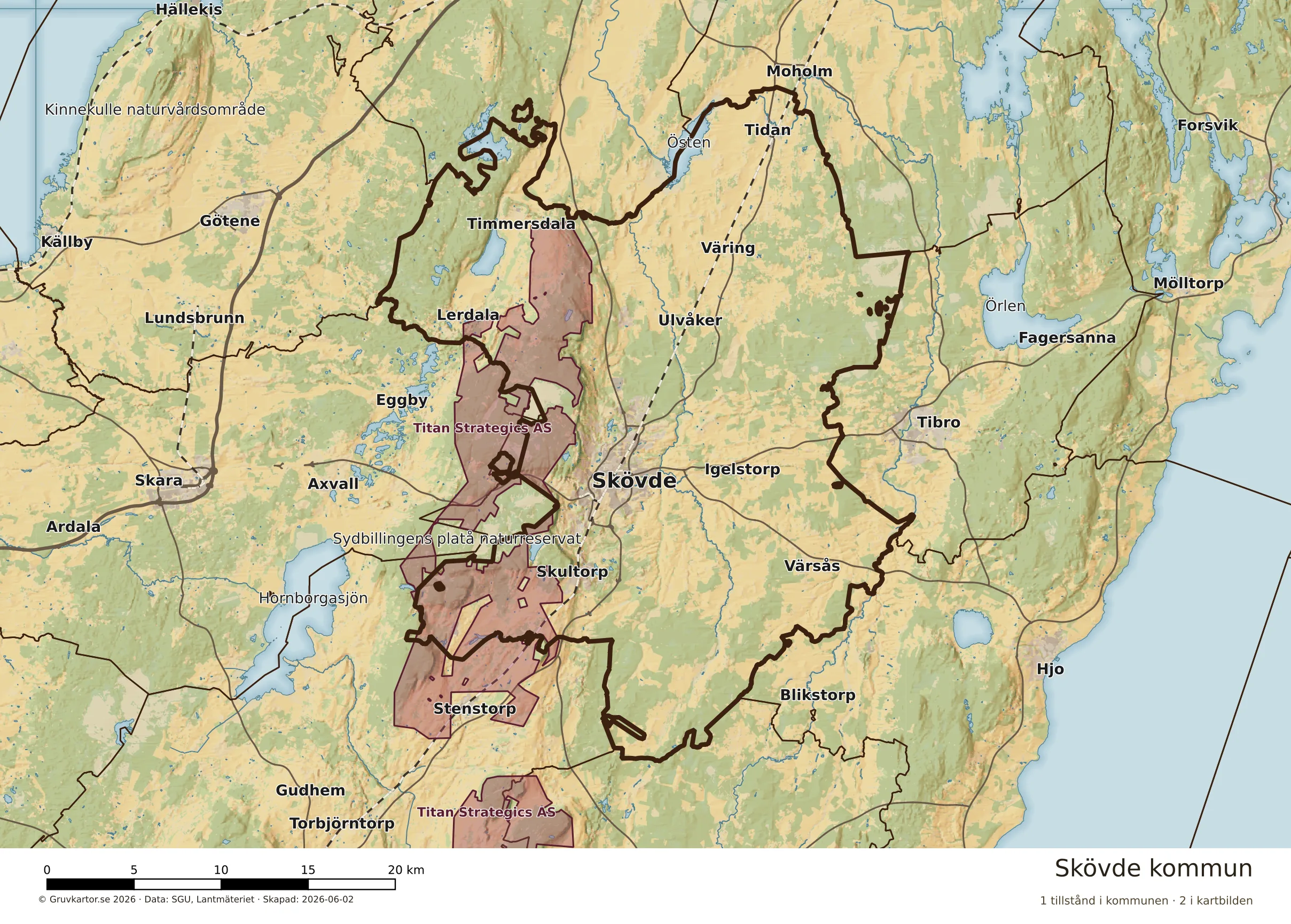 Karta över mineraltillstånd i Skövde kommun