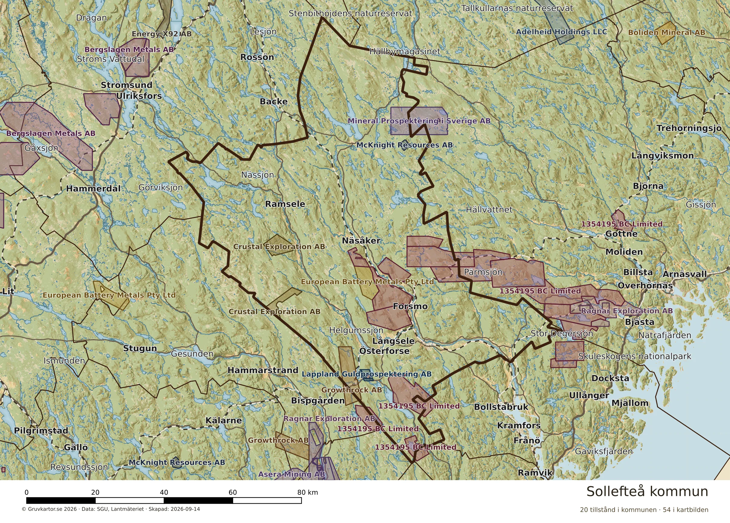 Karta över mineraltillstånd i Sollefteå kommun