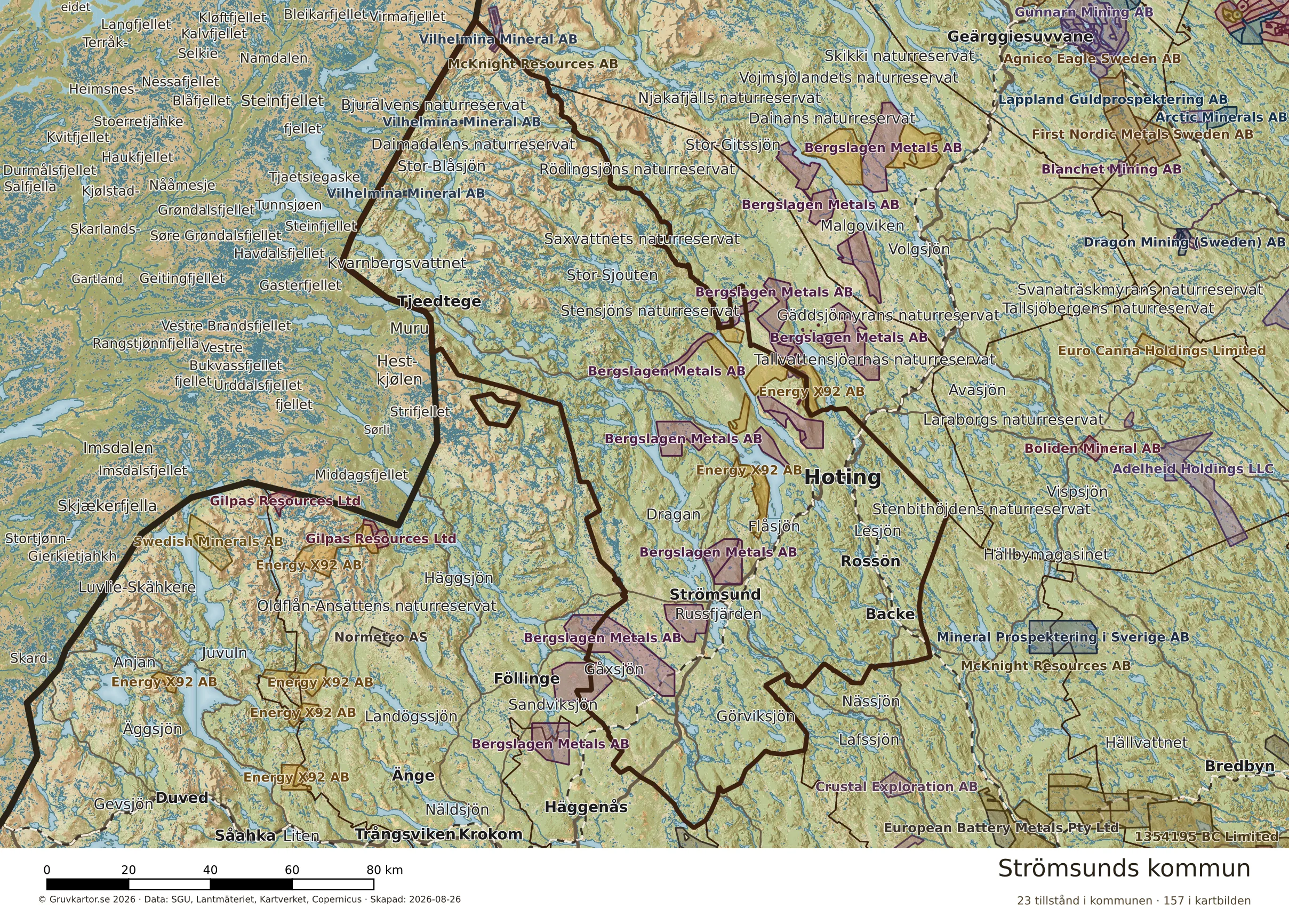 Karta över mineraltillstånd i Strömsunds kommun