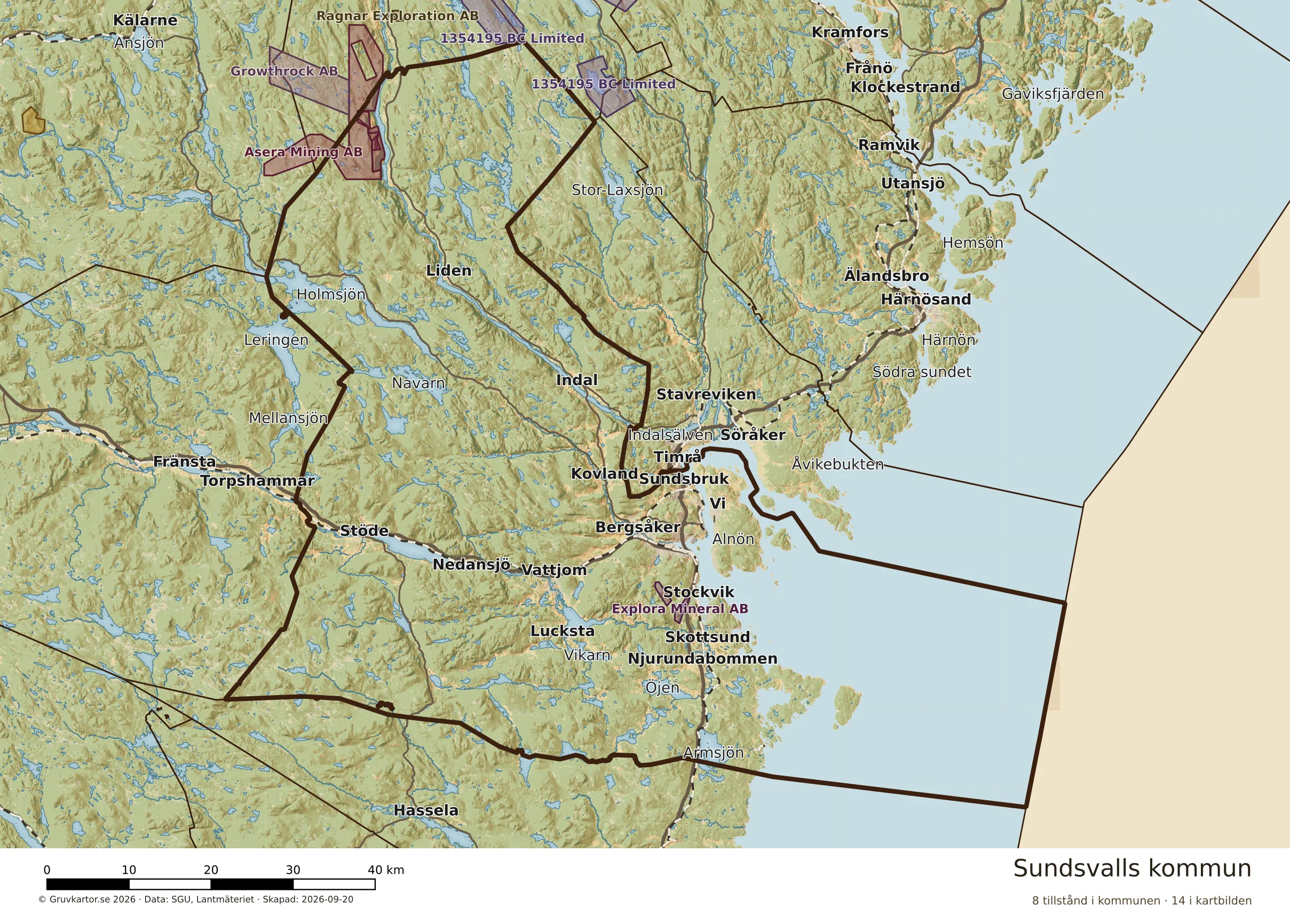 Karta över mineraltillstånd i Sundsvalls kommun
