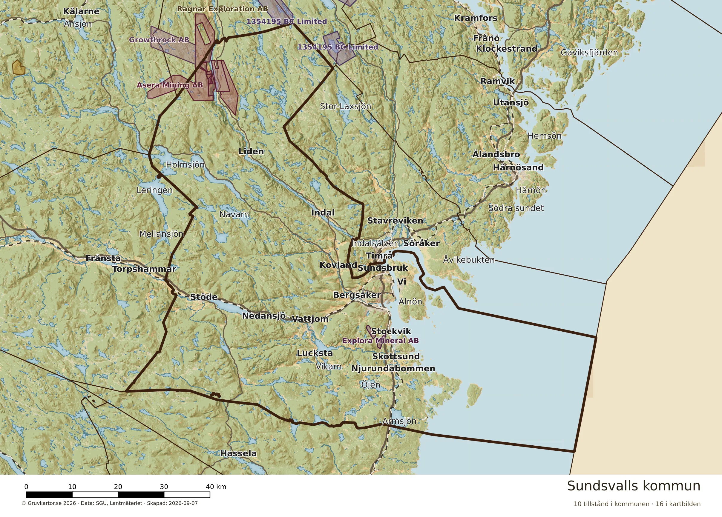 Karta över mineraltillstånd i Sundsvalls kommun