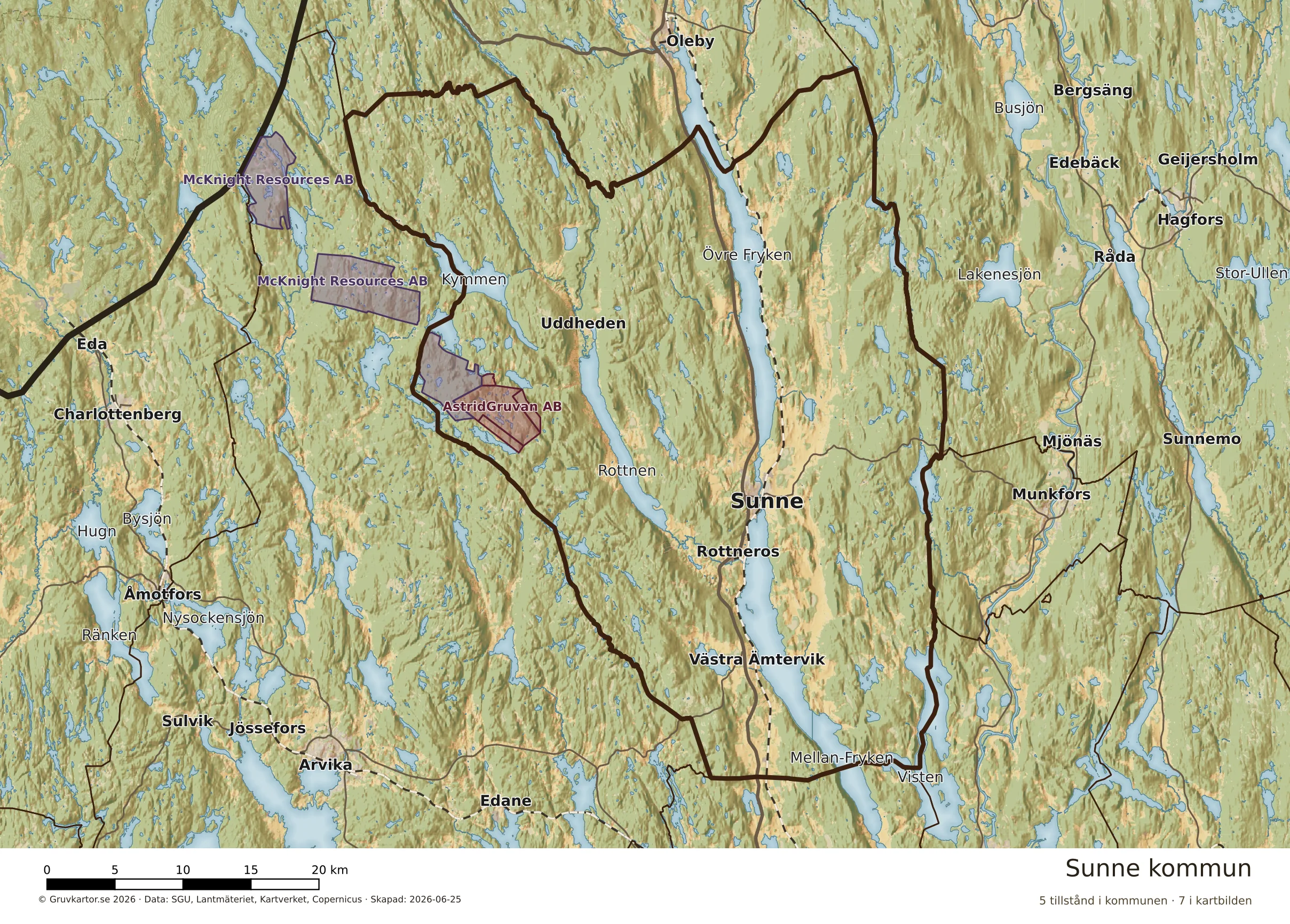 Karta över mineraltillstånd i Sunne kommun