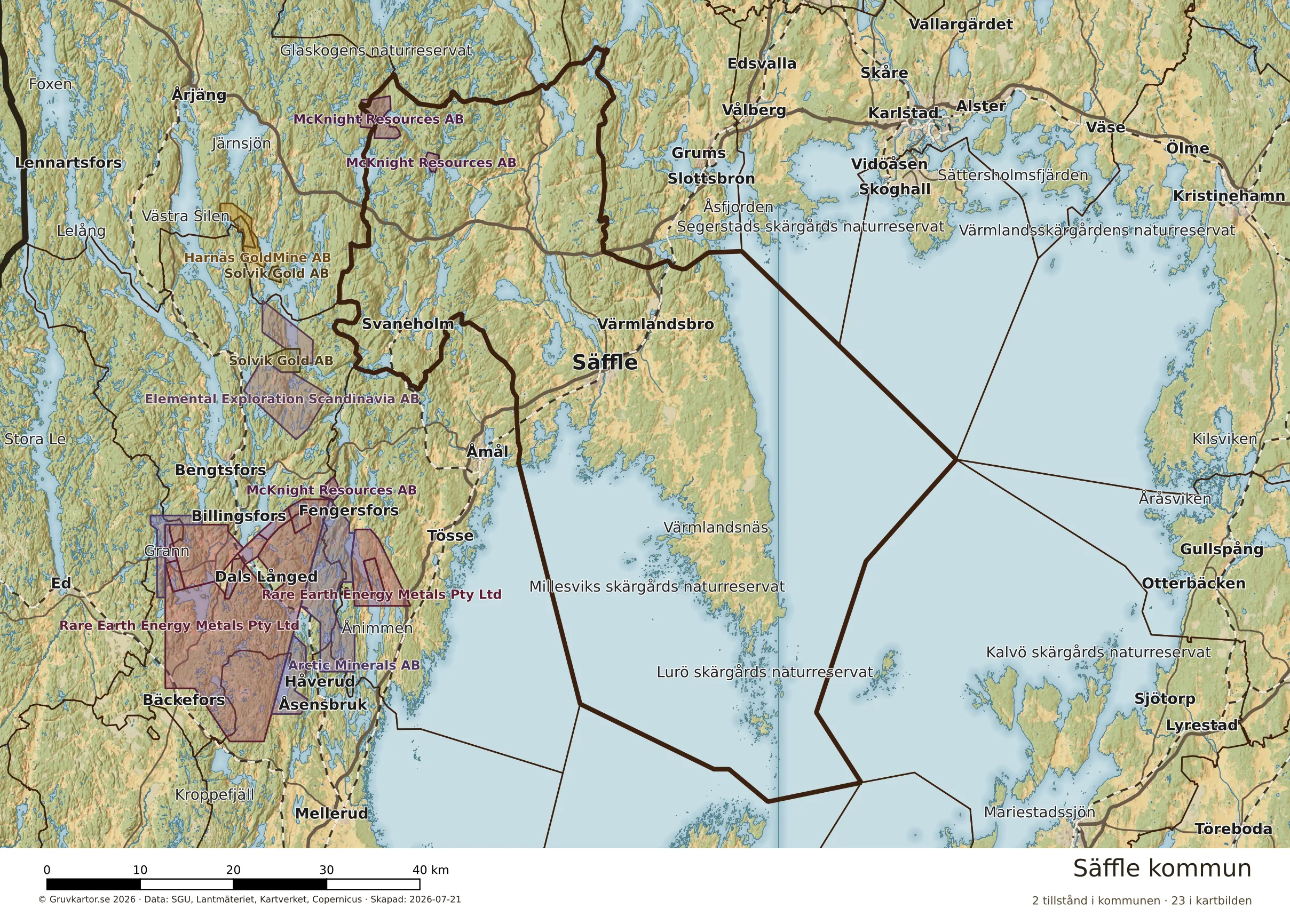 Karta över mineraltillstånd i Säffle kommun