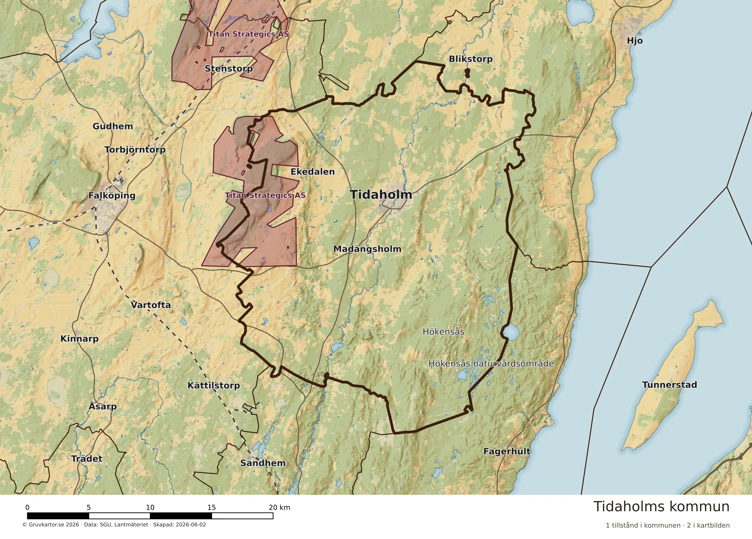 Karta över mineraltillstånd i Tidaholms kommun