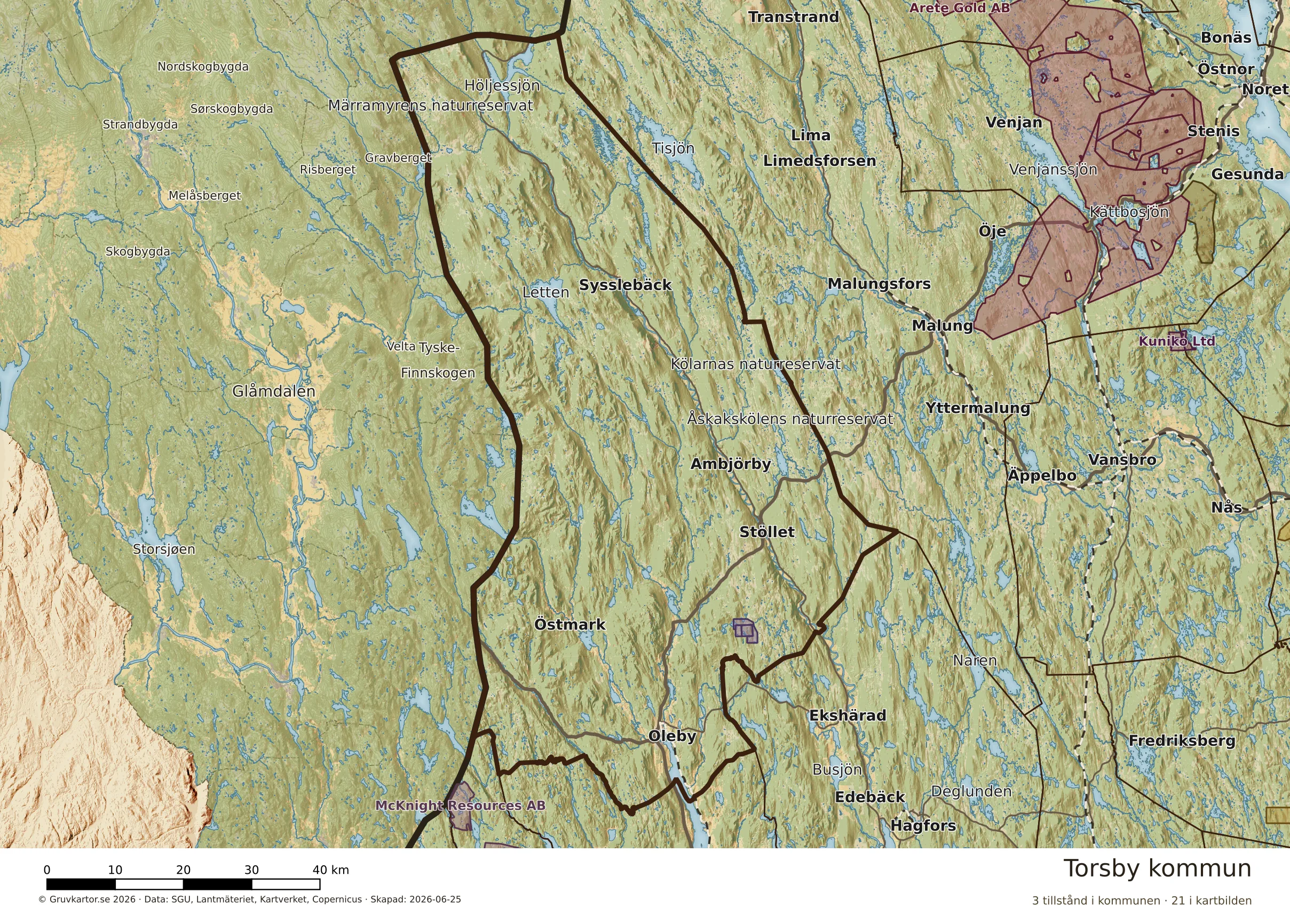 Karta över mineraltillstånd i Torsby kommun