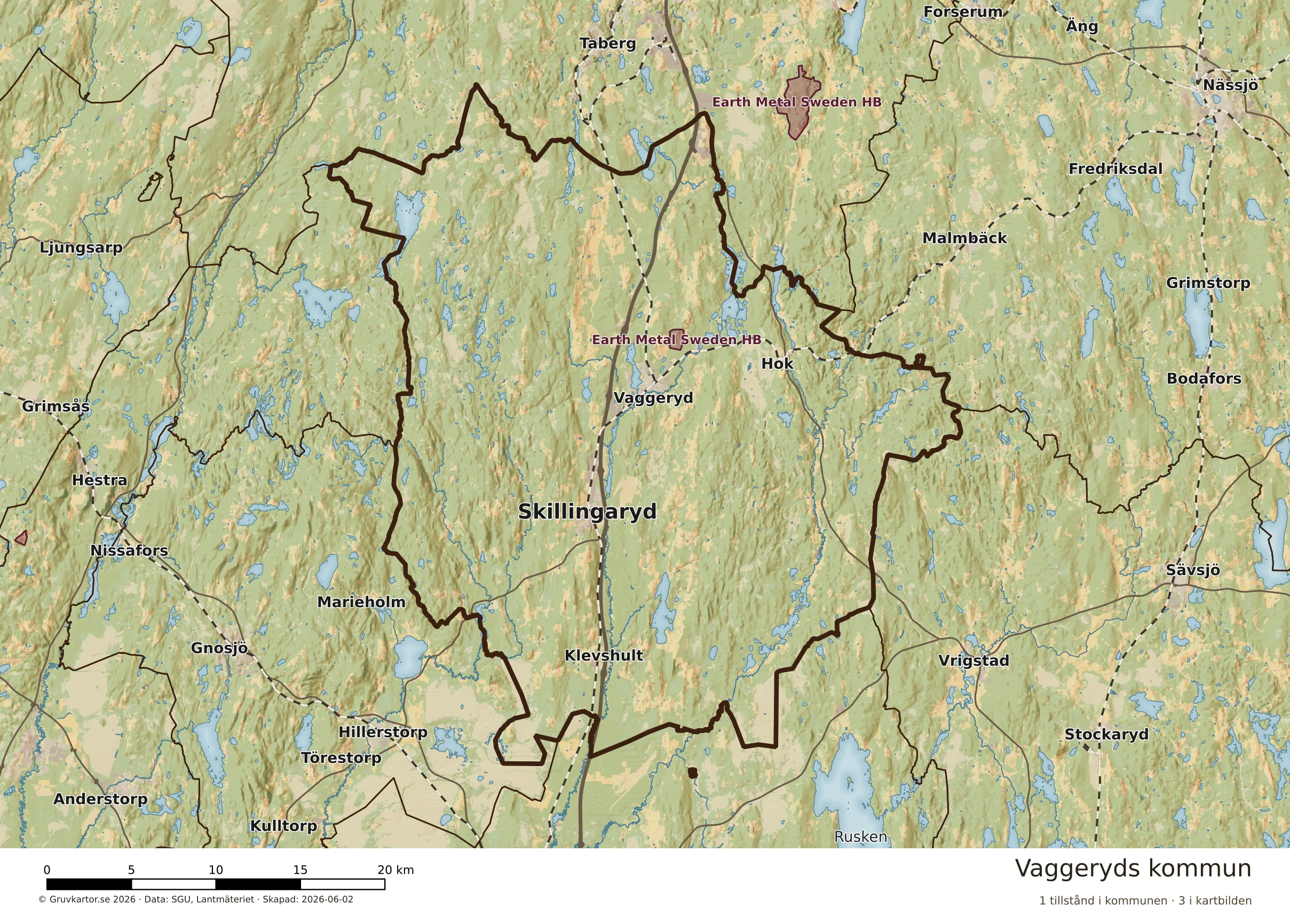 Karta över mineraltillstånd i Vaggeryds kommun