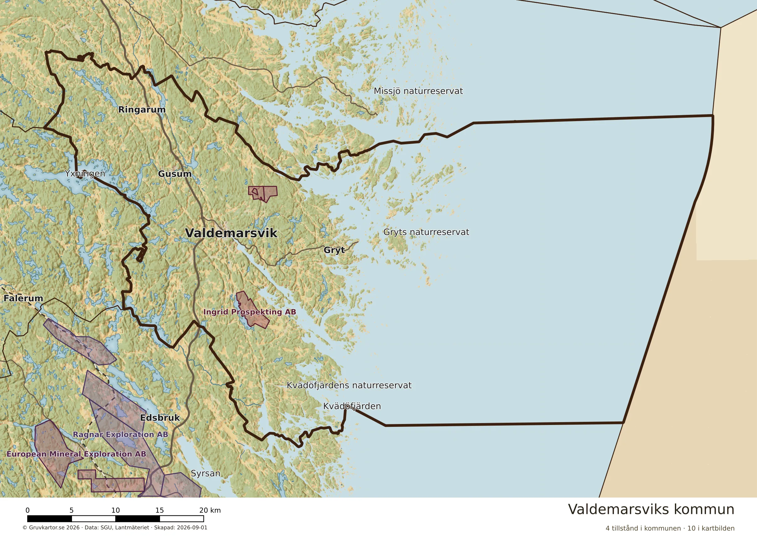 Karta över mineraltillstånd i Valdemarsviks kommun