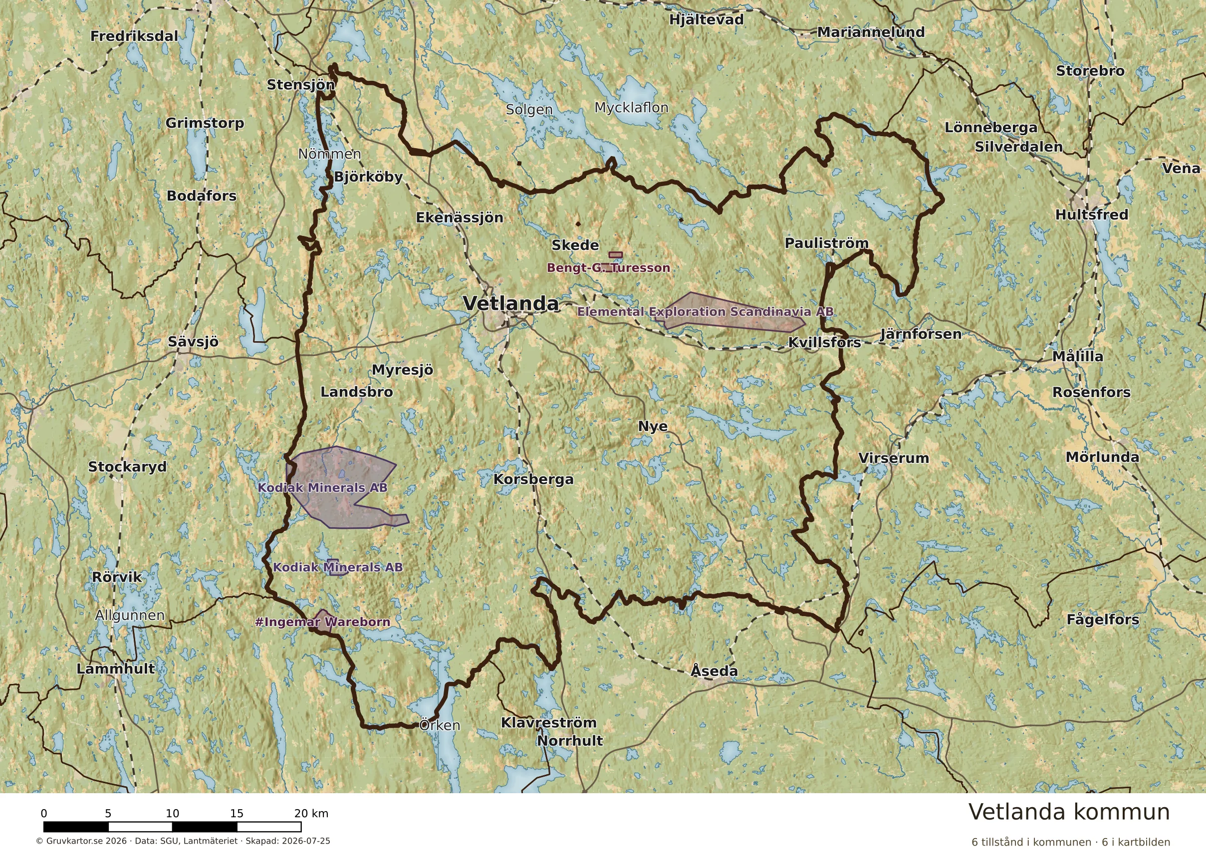 Karta över mineraltillstånd i Vetlanda kommun