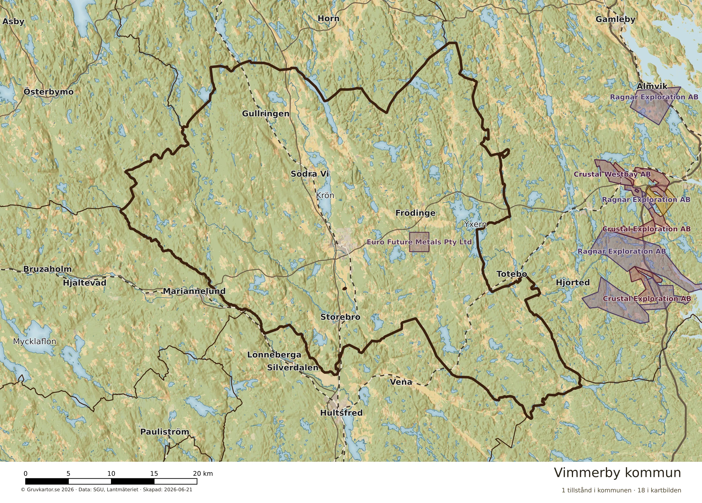 Karta över mineraltillstånd i Vimmerby kommun