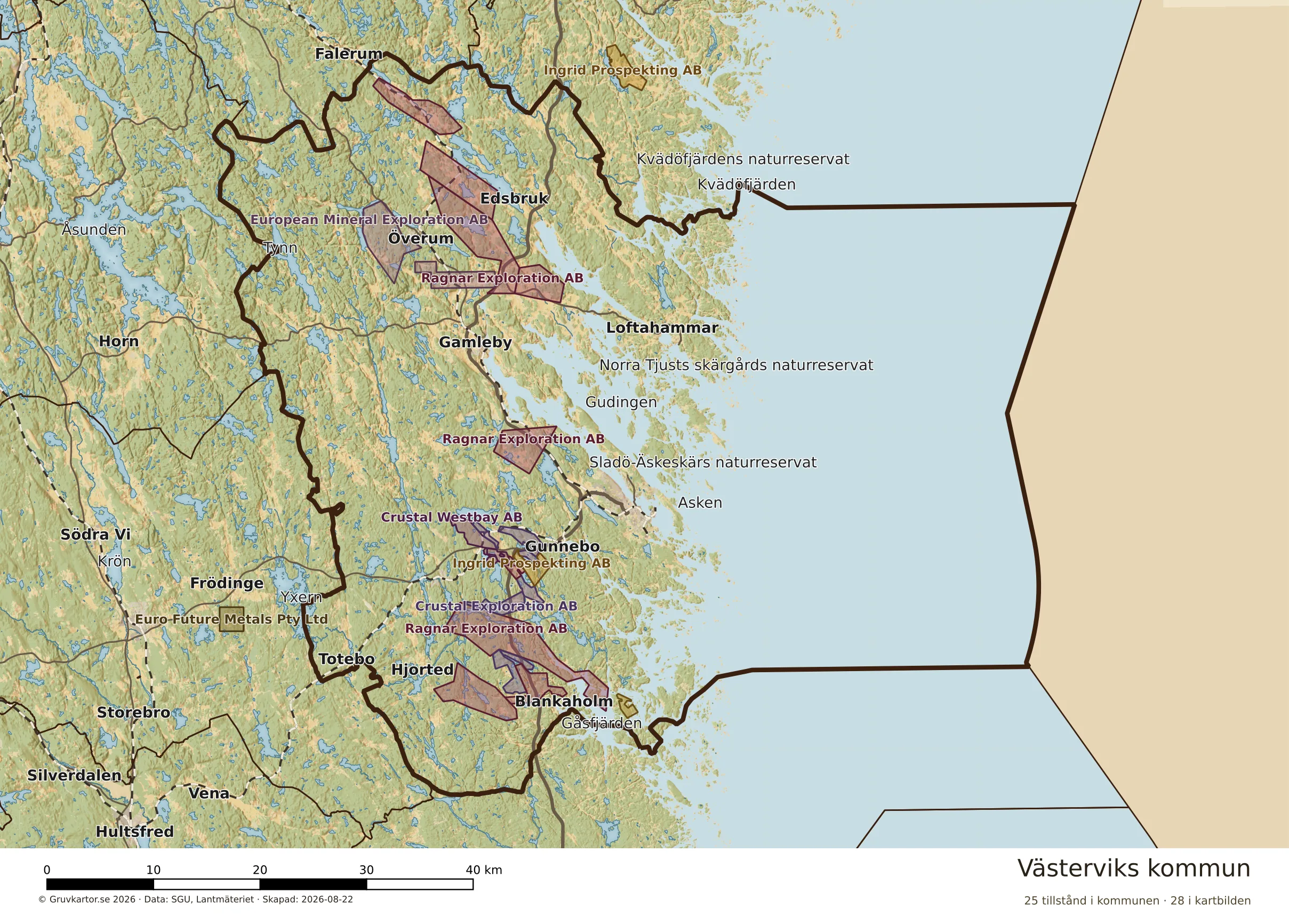 Karta över mineraltillstånd i Västerviks kommun